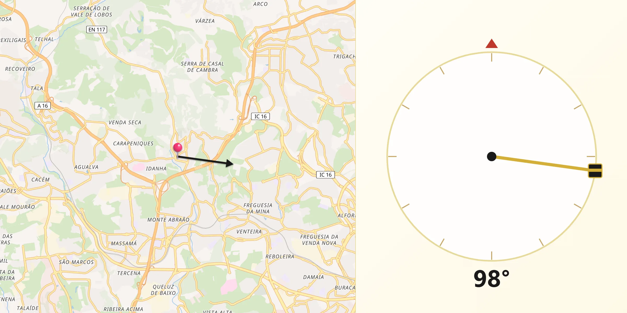 Direção da Qibla a partir de Belas