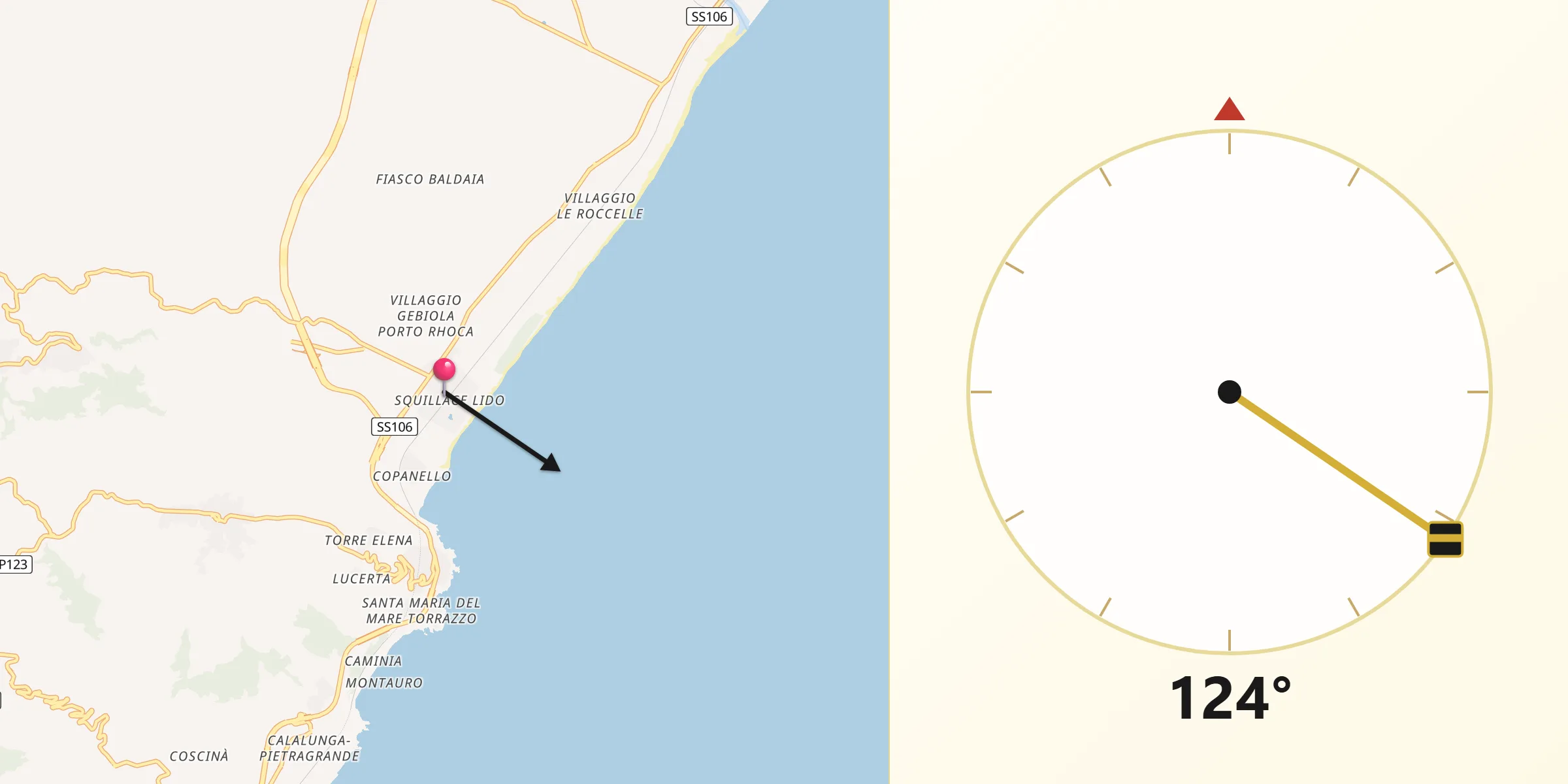 Direzione della Qibla da Squillace Lido