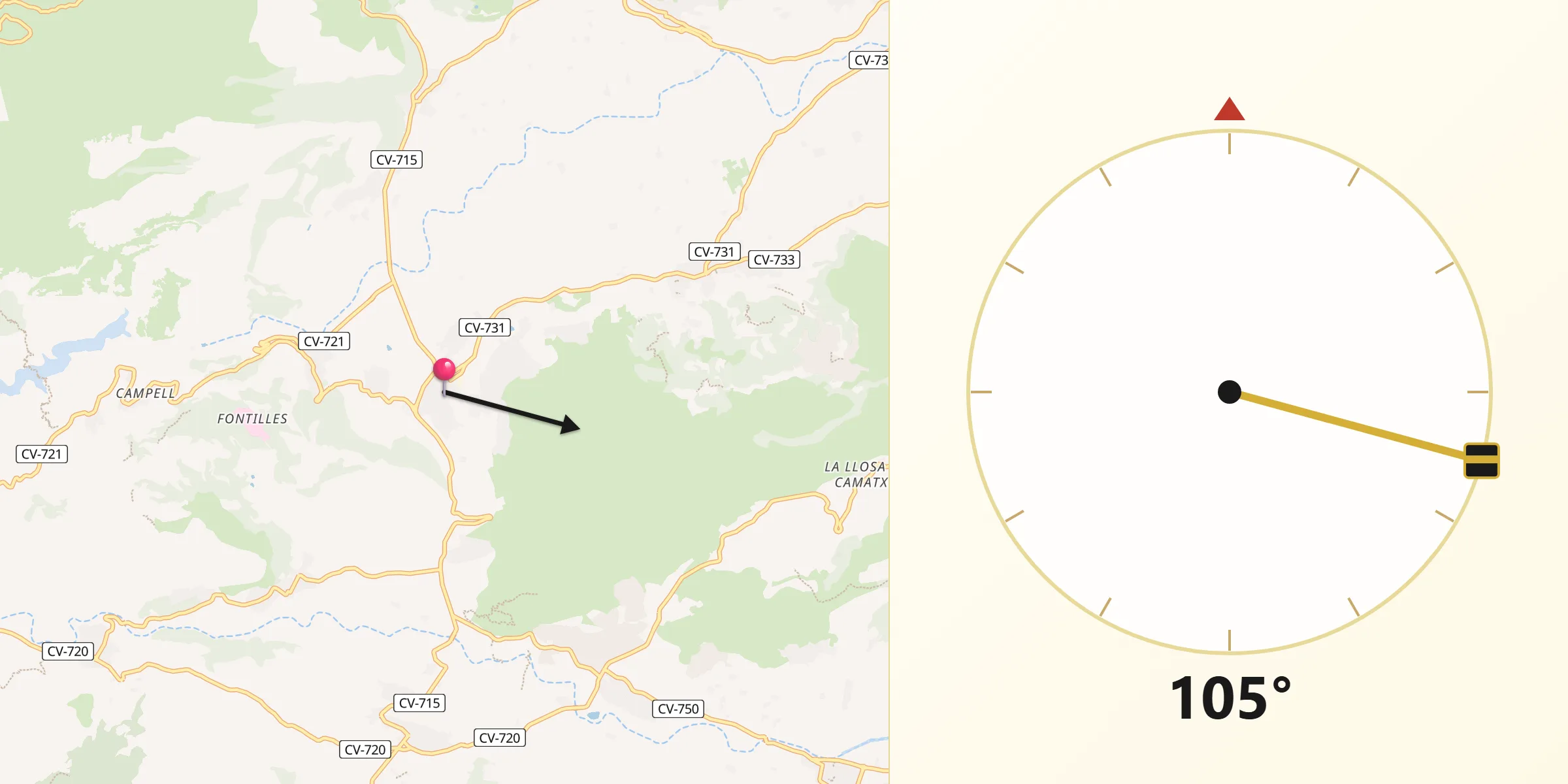 Dirección de la Qibla desde Orba