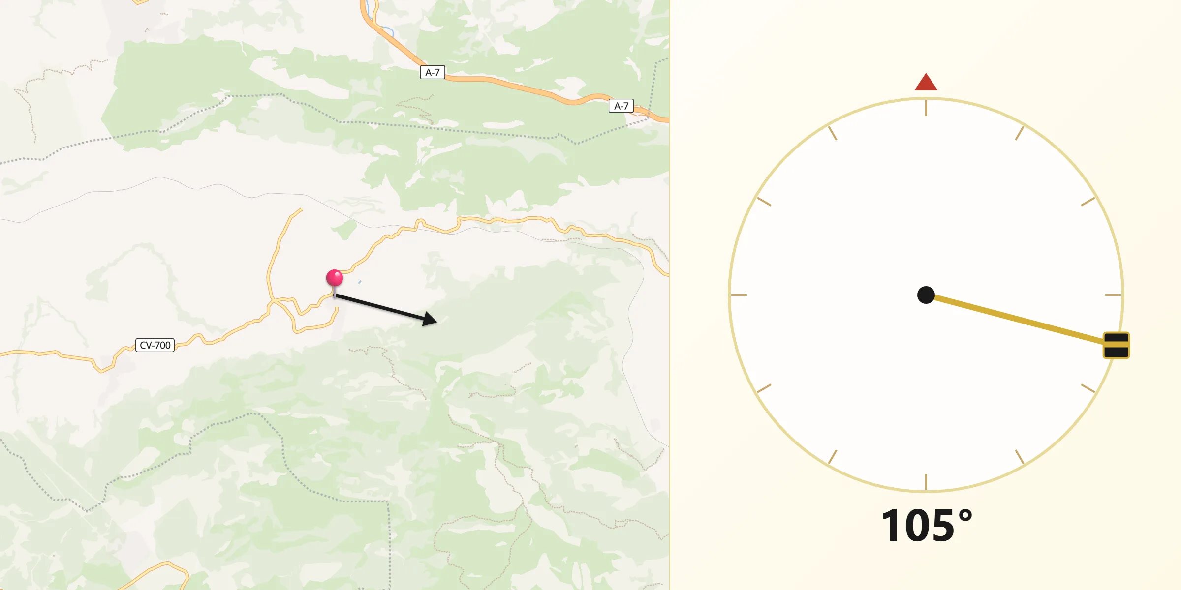 Dirección de la Qibla desde Agres