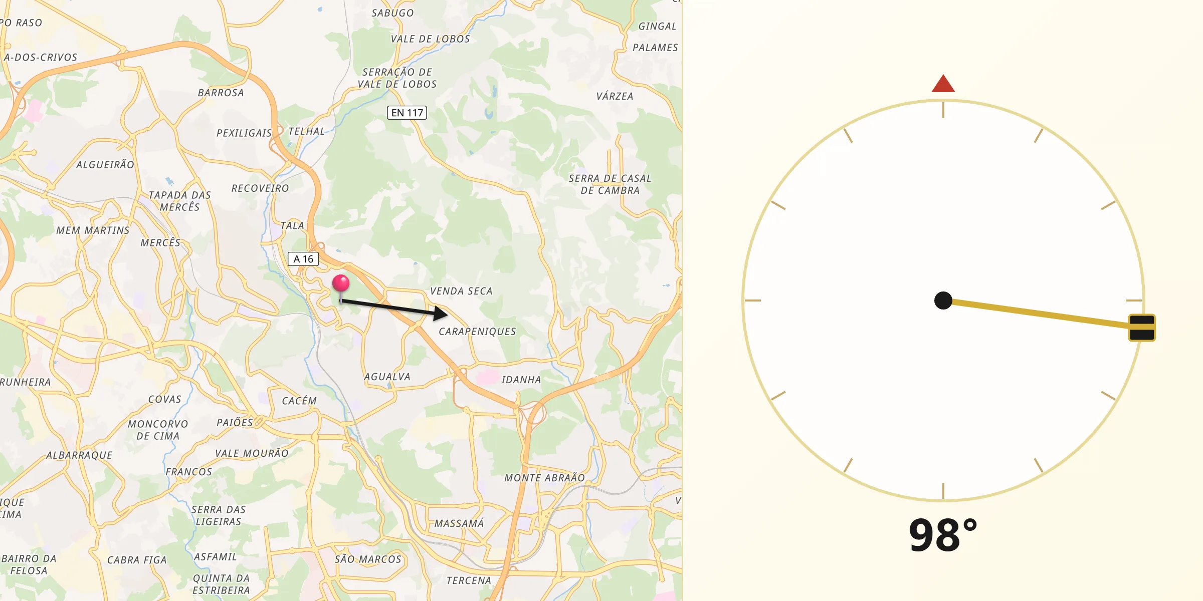 Direção da Qibla a partir de Mira-Sintra