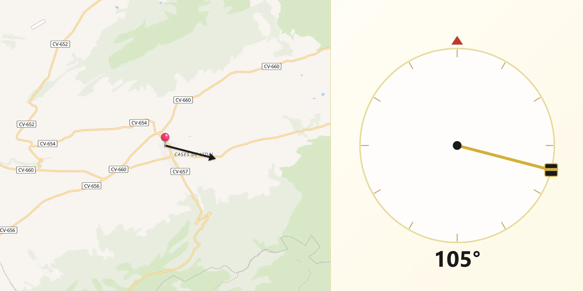 Dirección de la Qibla desde Fontanars dels Alforins