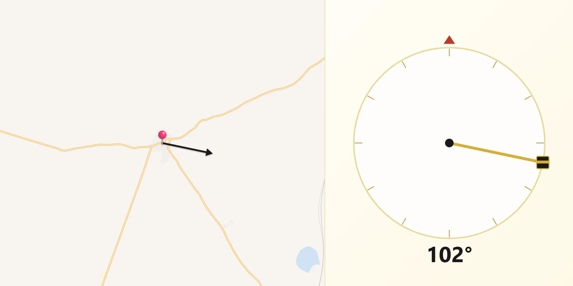 Dirección de la Qibla desde Villamayor de Calatrava