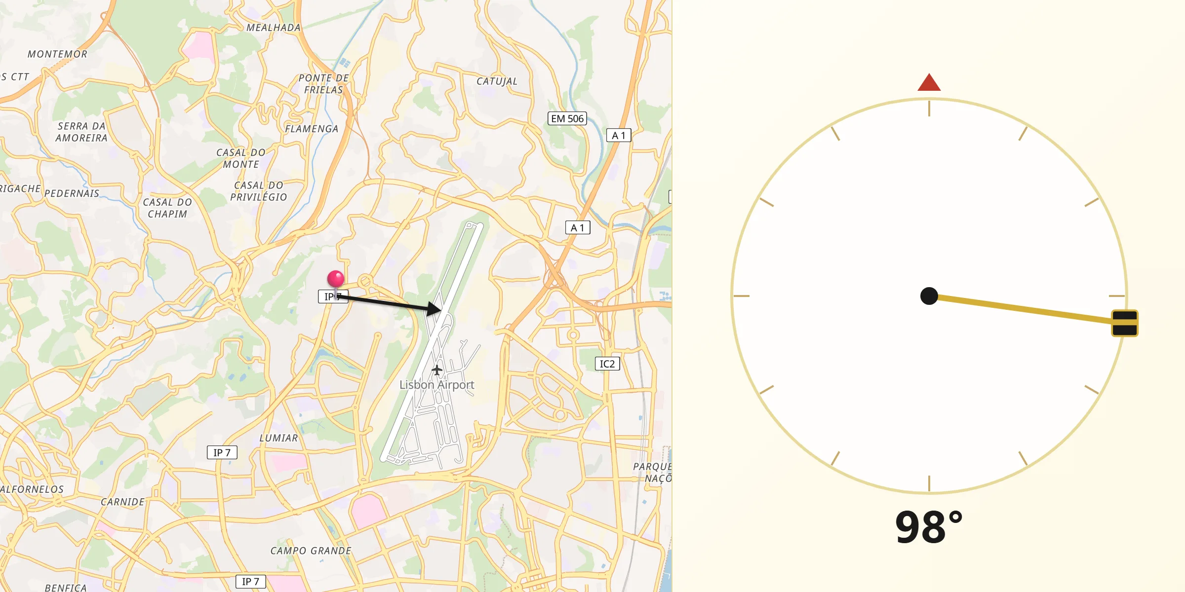 Direção da Qibla a partir de Ameixoeira