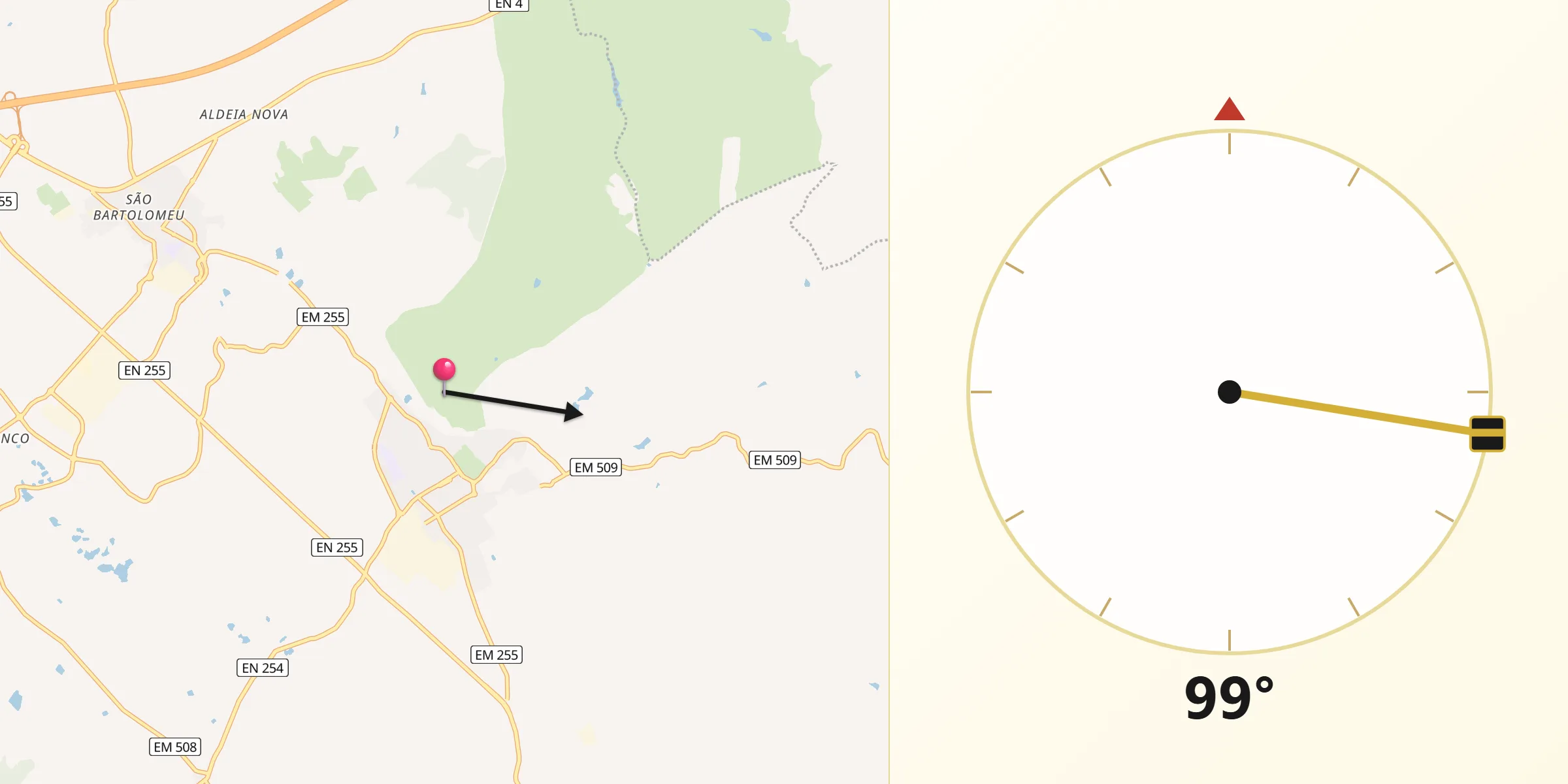 Direção da Qibla a partir de Vila Viçosa