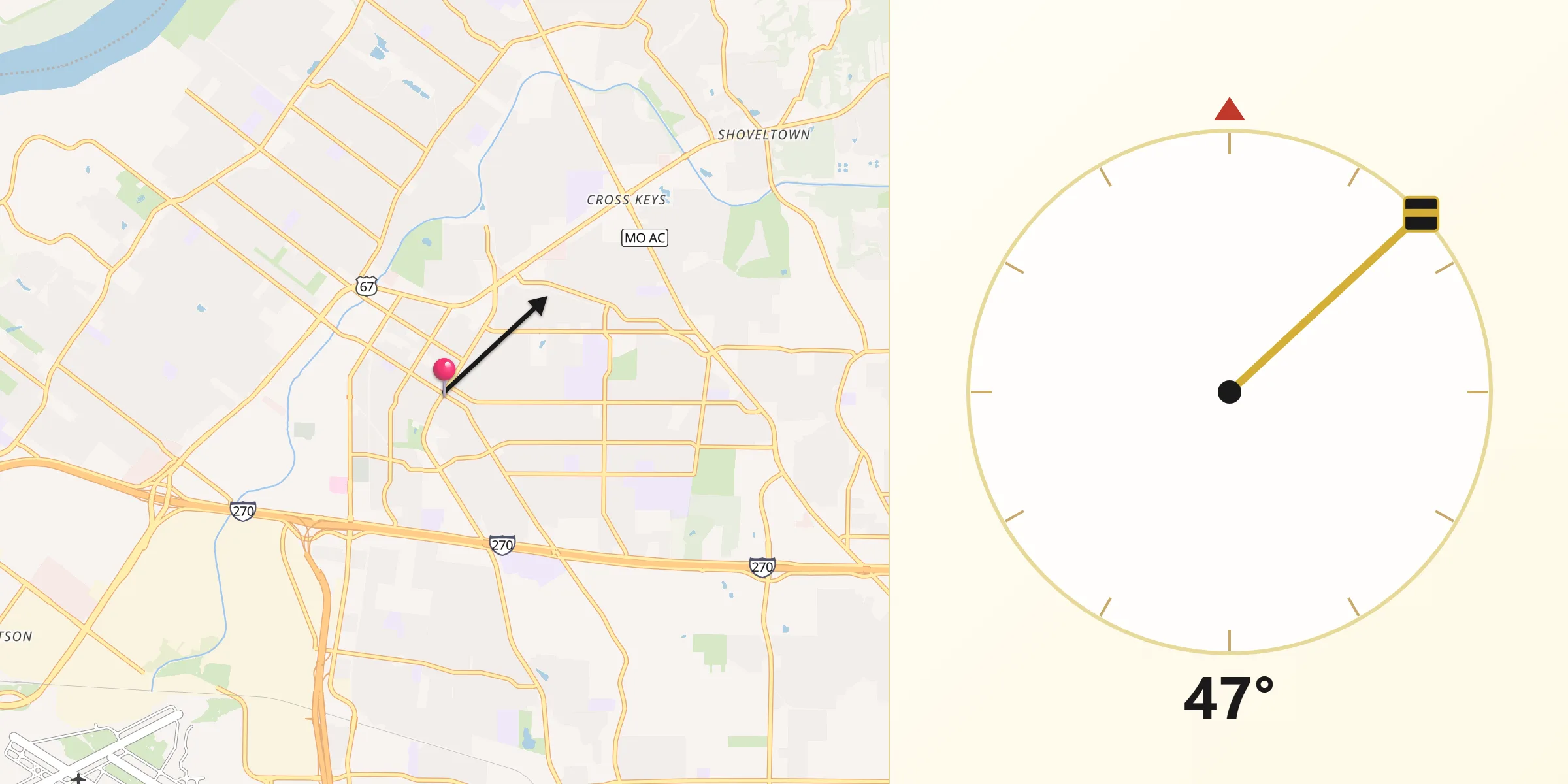 Qibla Direction from Florissant