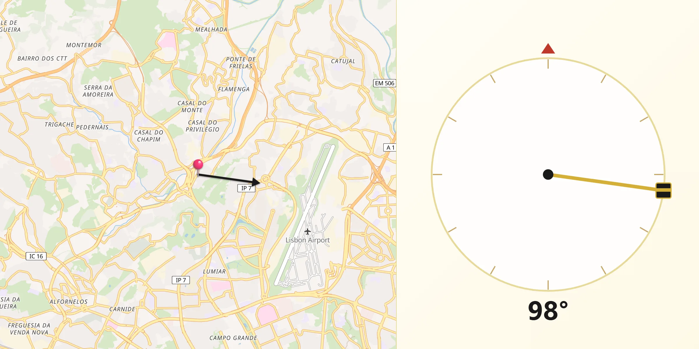Direção da Qibla a partir de Olival de Basto