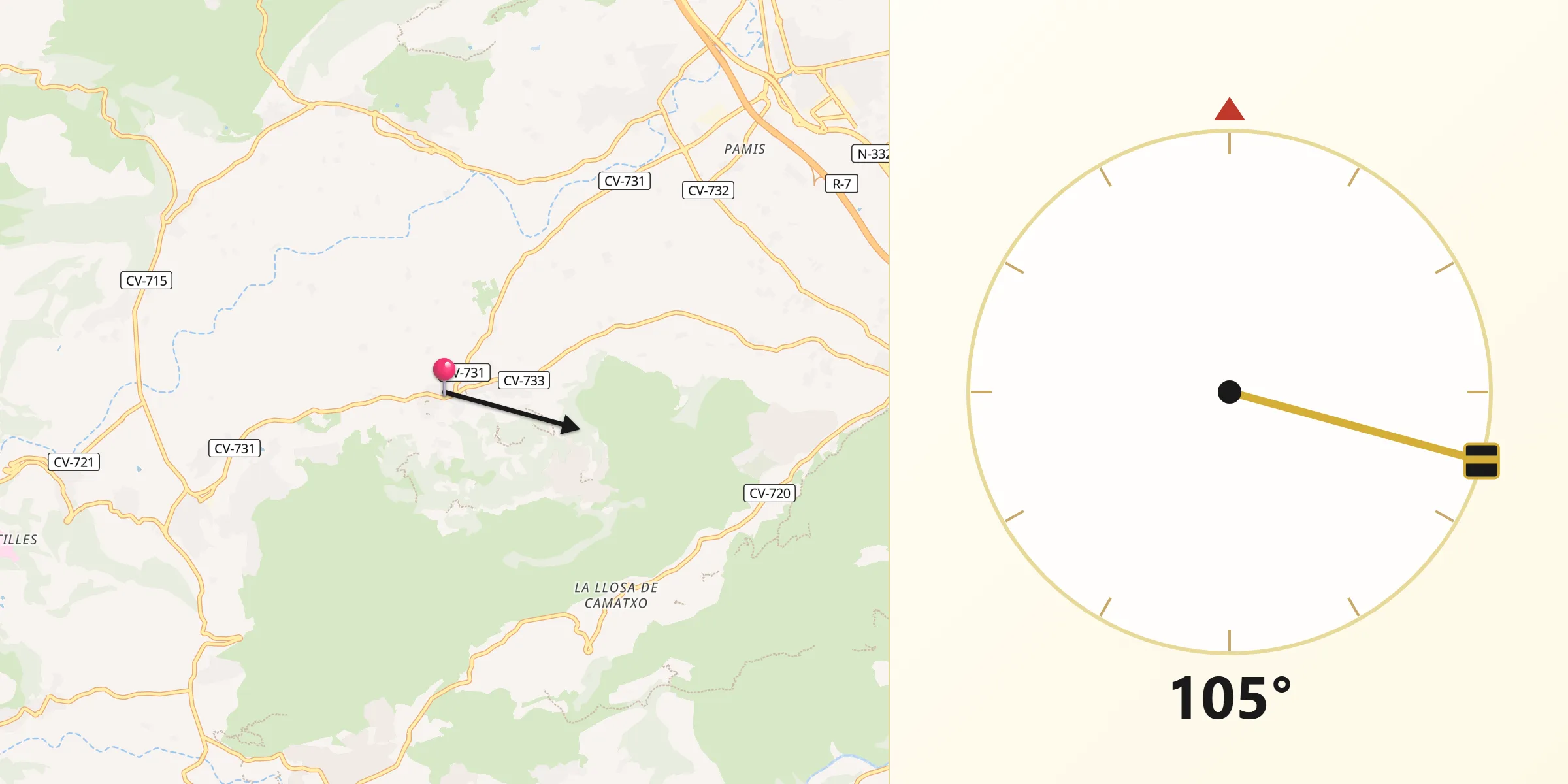 Dirección de la Qibla desde Benidoleig