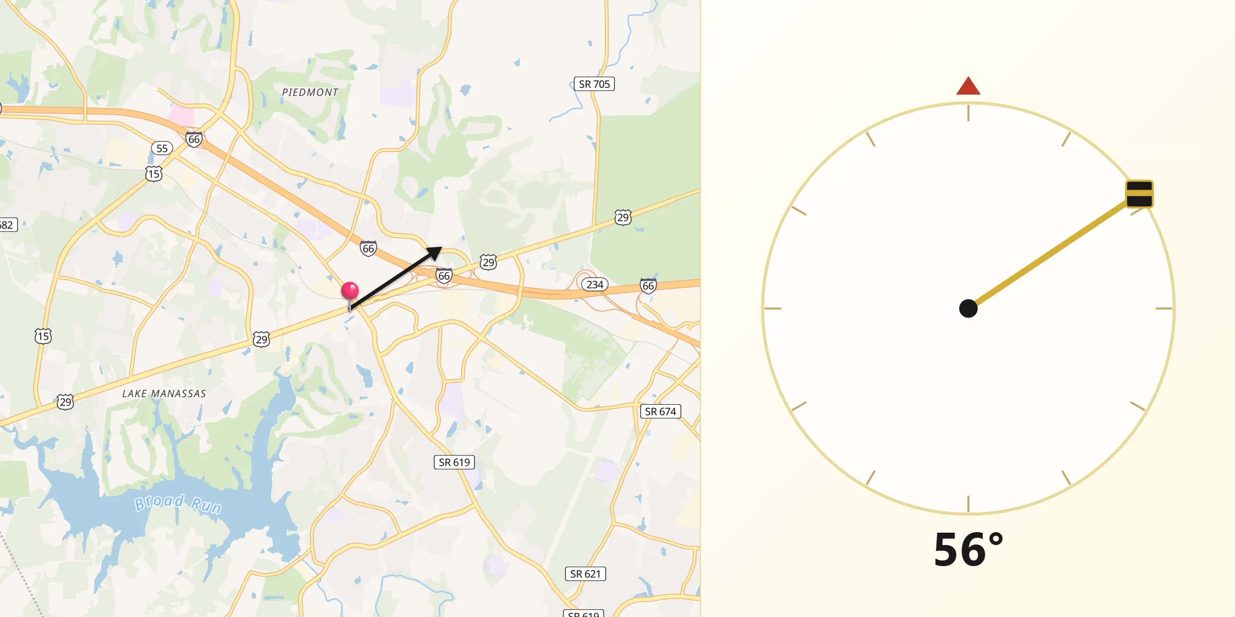 Dirección de la Qibla desde Gainesville