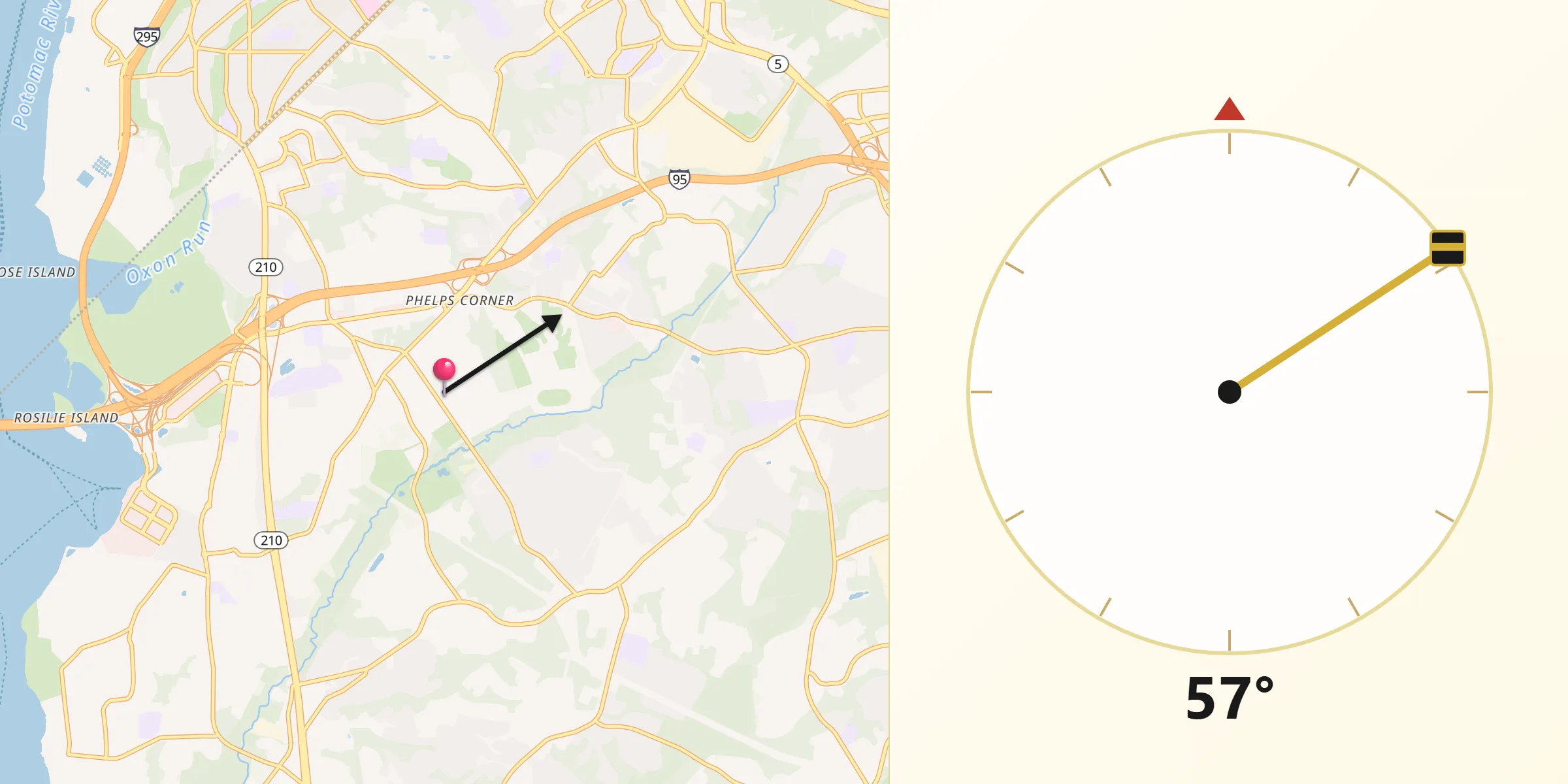 Qibla Direction from Oxon Hill-Glassmanor