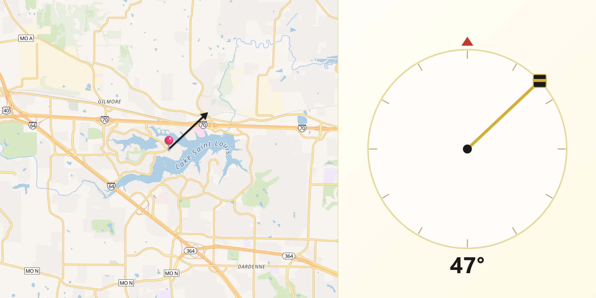 Qibla Direction from Lake Saint Louis