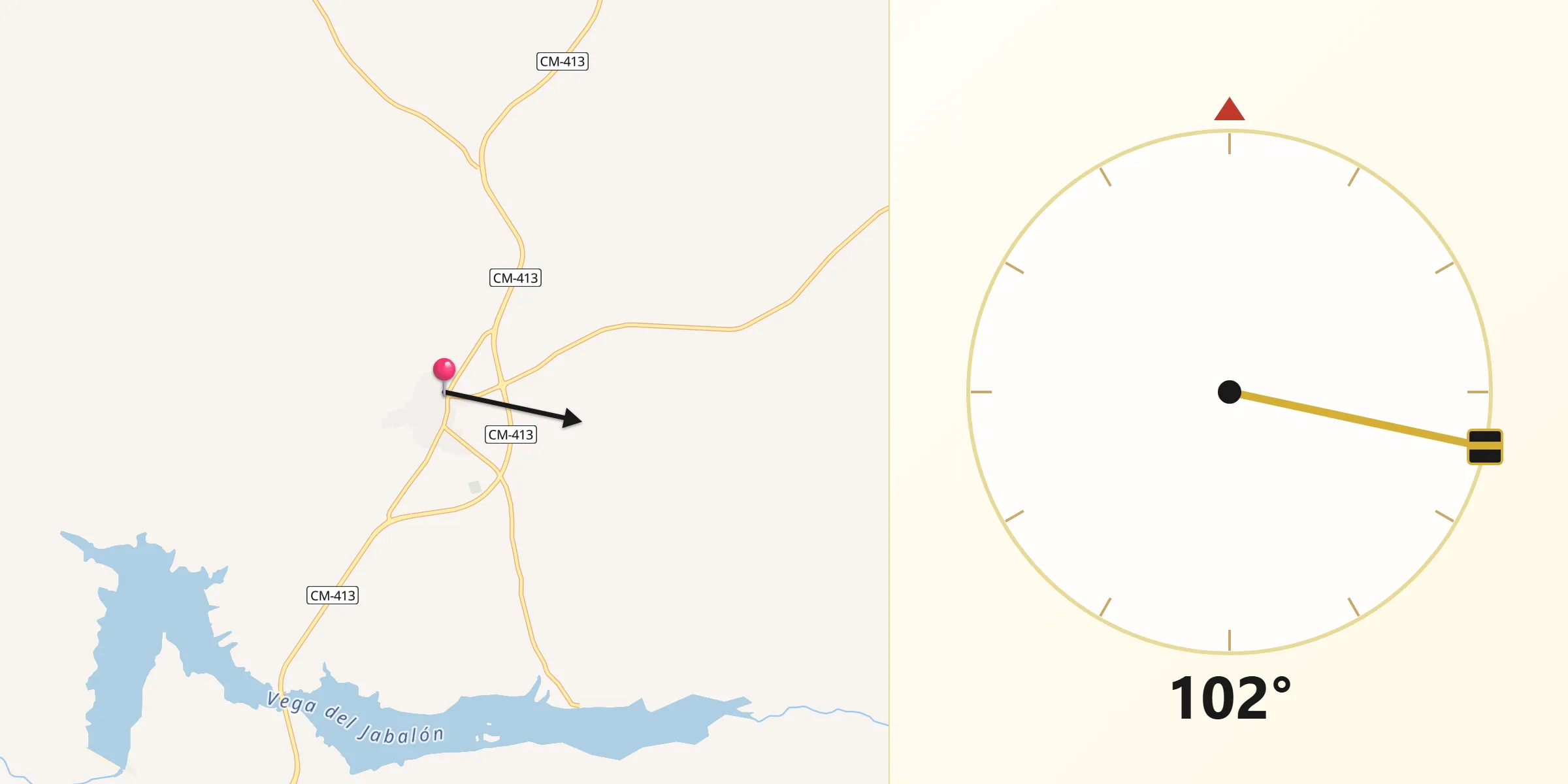 Dirección de la Qibla desde Granátula de Calatrava
