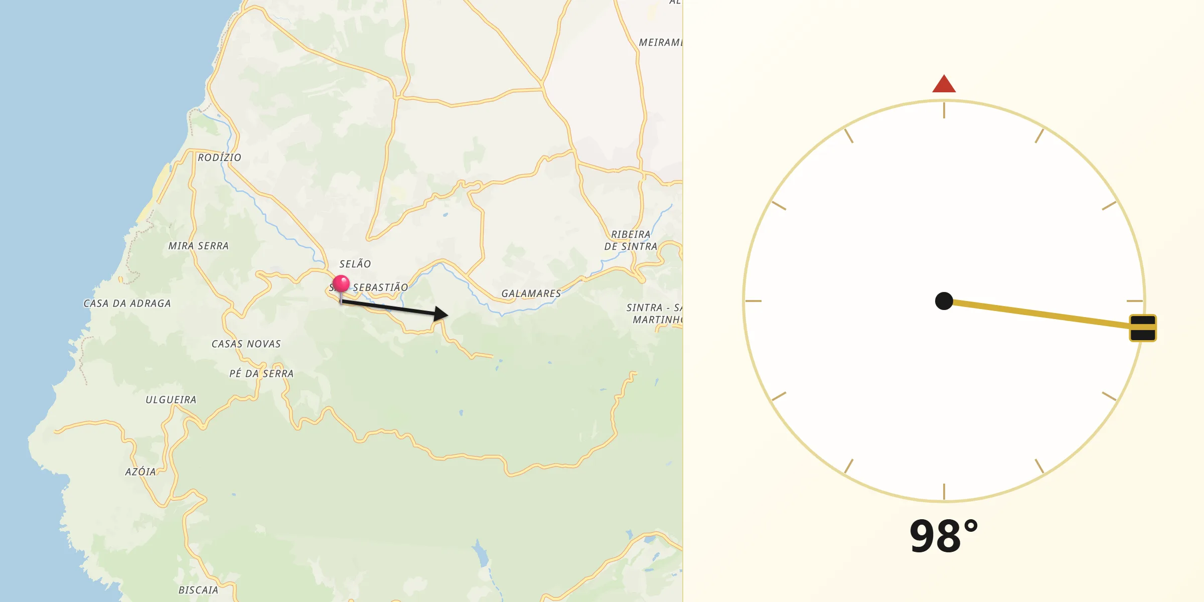 Direção da Qibla a partir de Colares