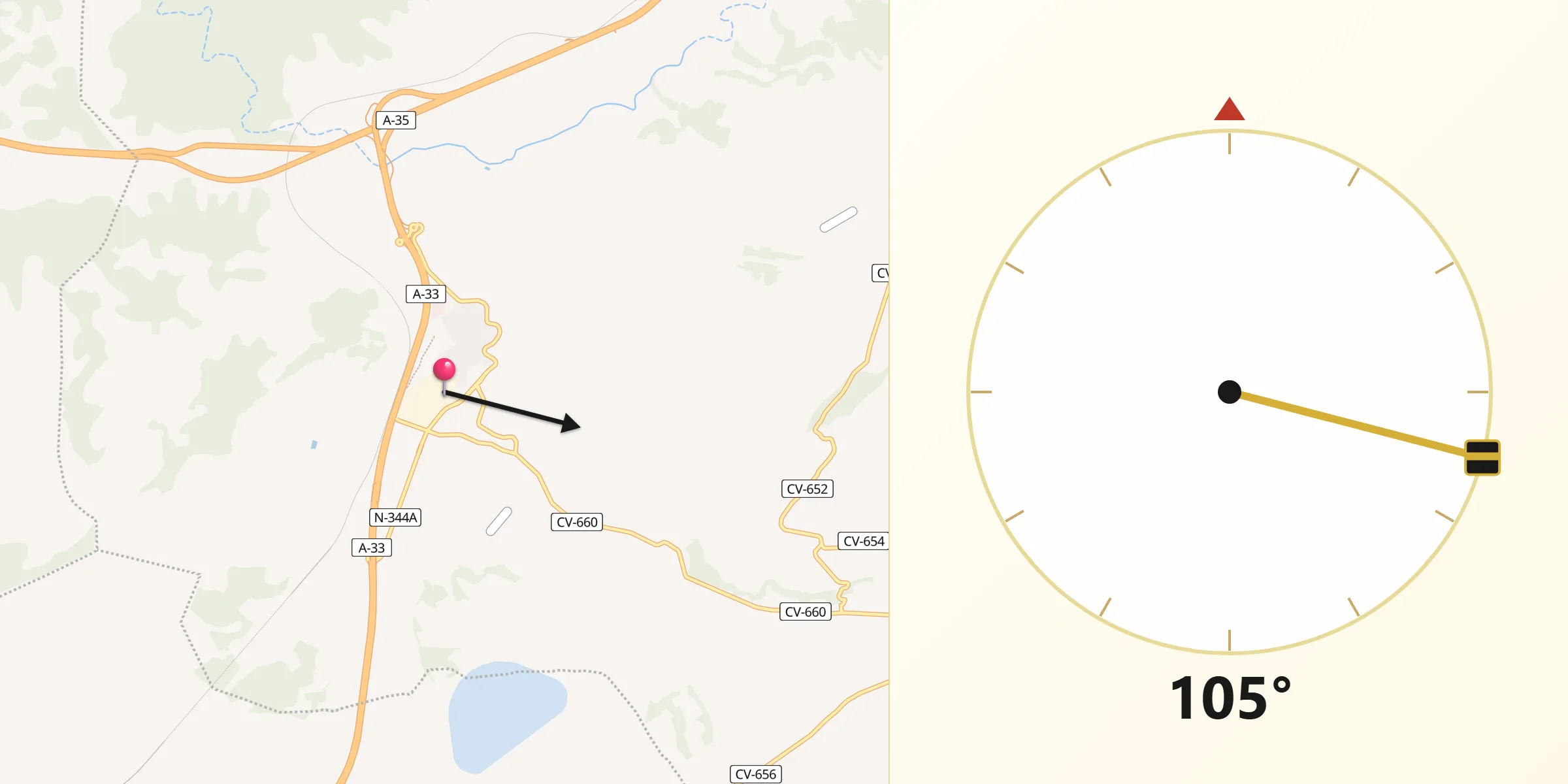 Dirección de la Qibla desde La Font de la Figuera