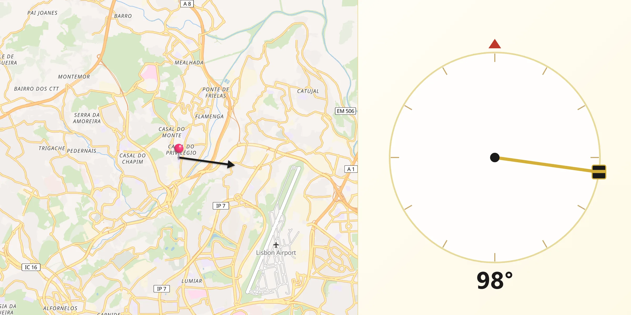 Direção da Qibla a partir de Póvoa de Santo Adrião