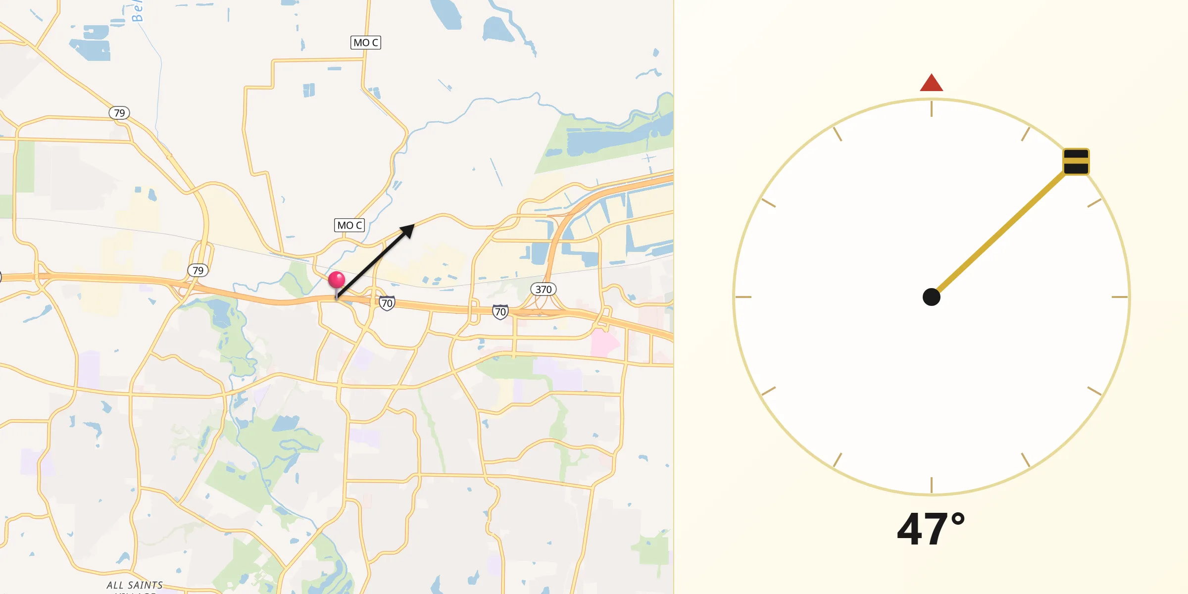 Qibla Direction from City of Saint Peters