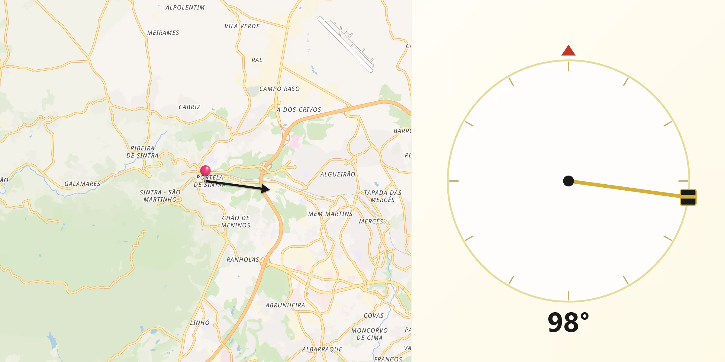 Direção da Qibla a partir de Santa Maria e São Miguel