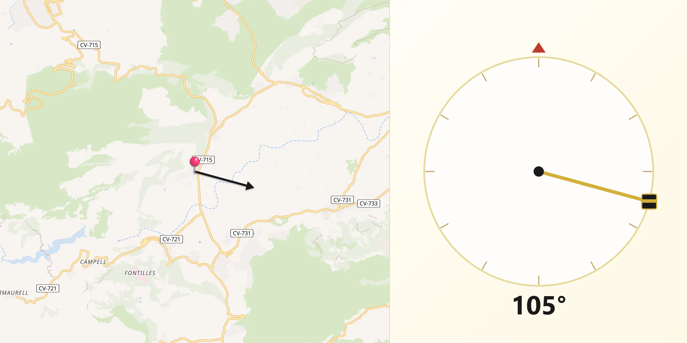 Dirección de la Qibla desde Tormos