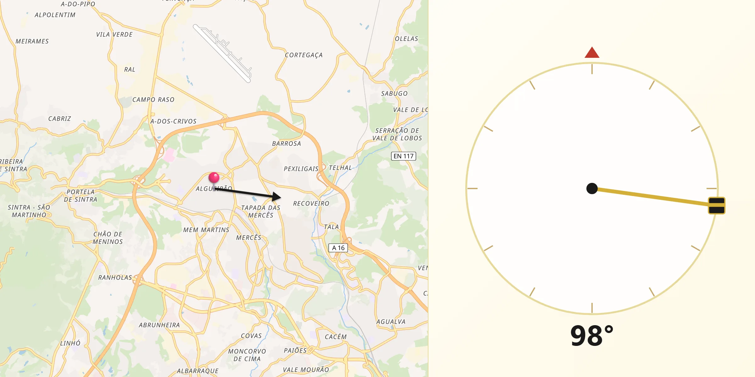 Direção da Qibla a partir de Algueirão