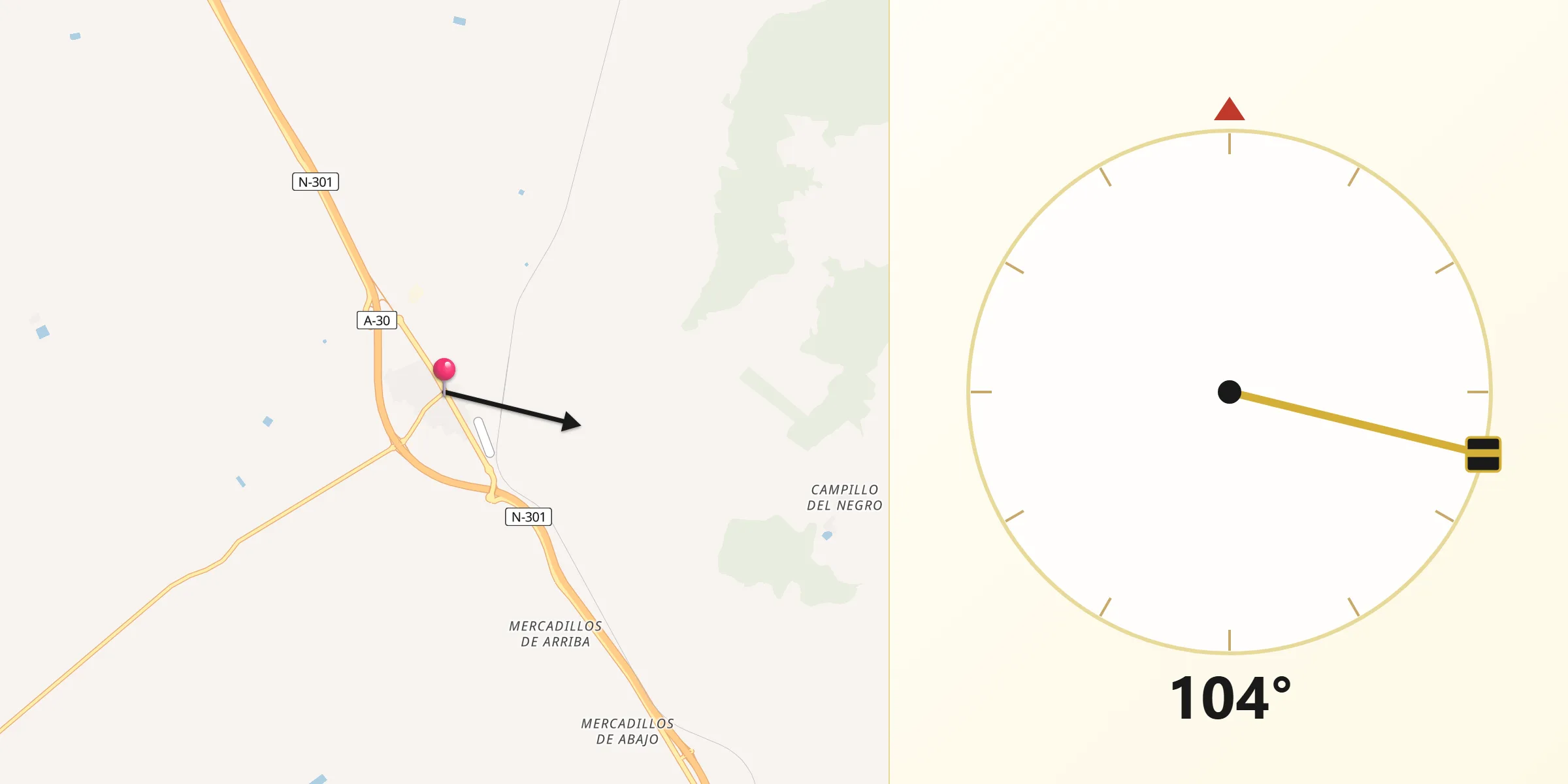 Dirección de la Qibla desde Pozo Cañada