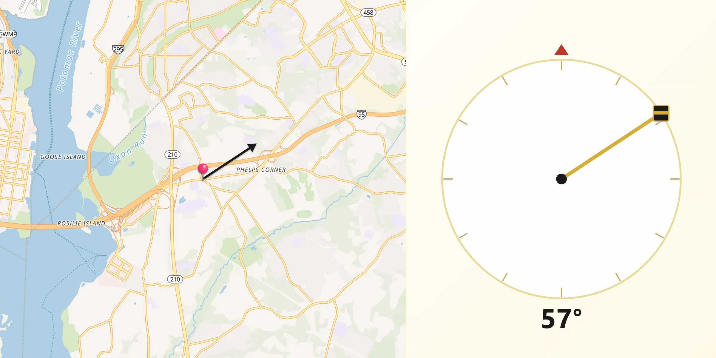 Qibla Direction from Oxon Hill