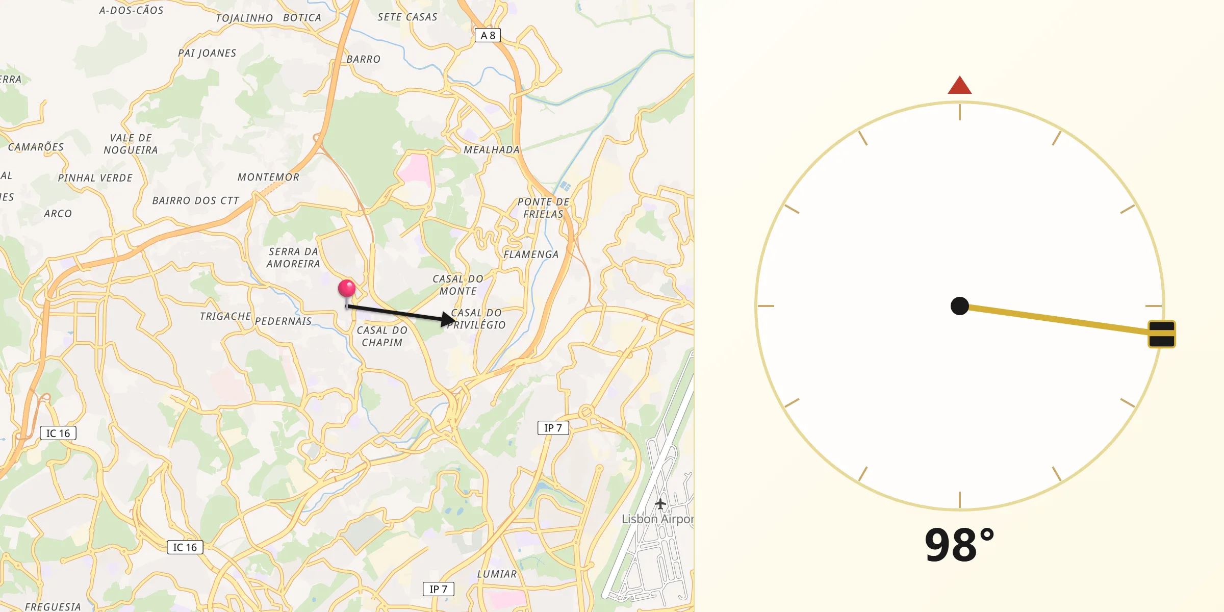 Direção da Qibla a partir de Ramada