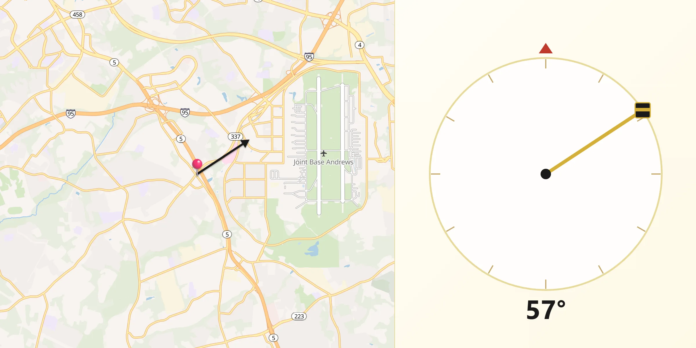 Qibla Direction from Camp Springs
