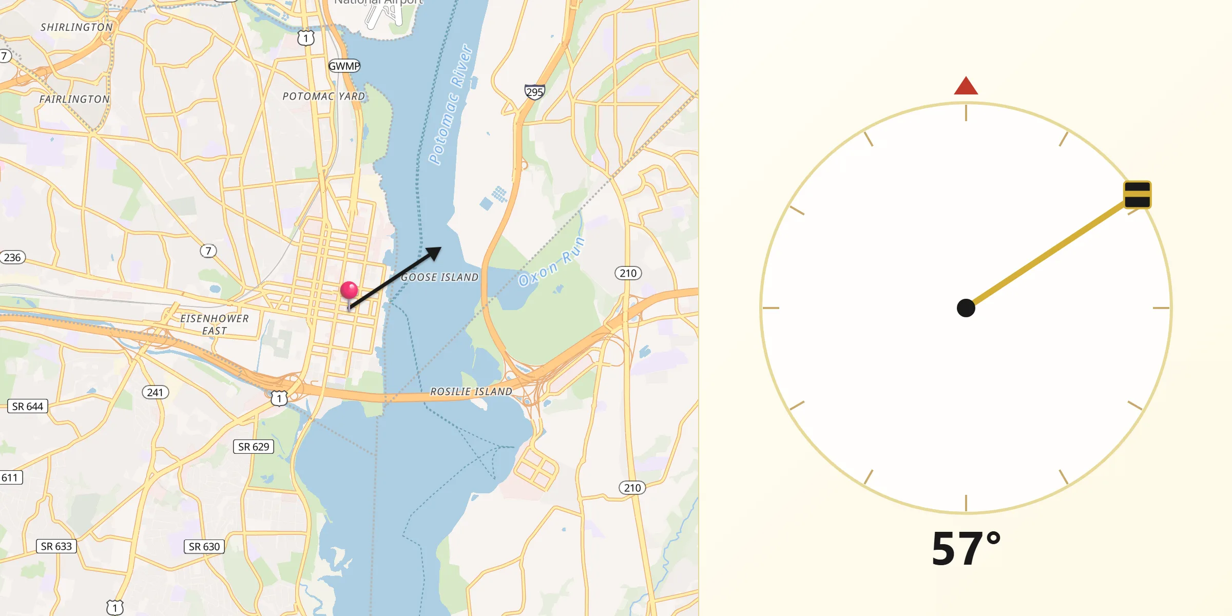 Qibla Direction from City of Alexandria