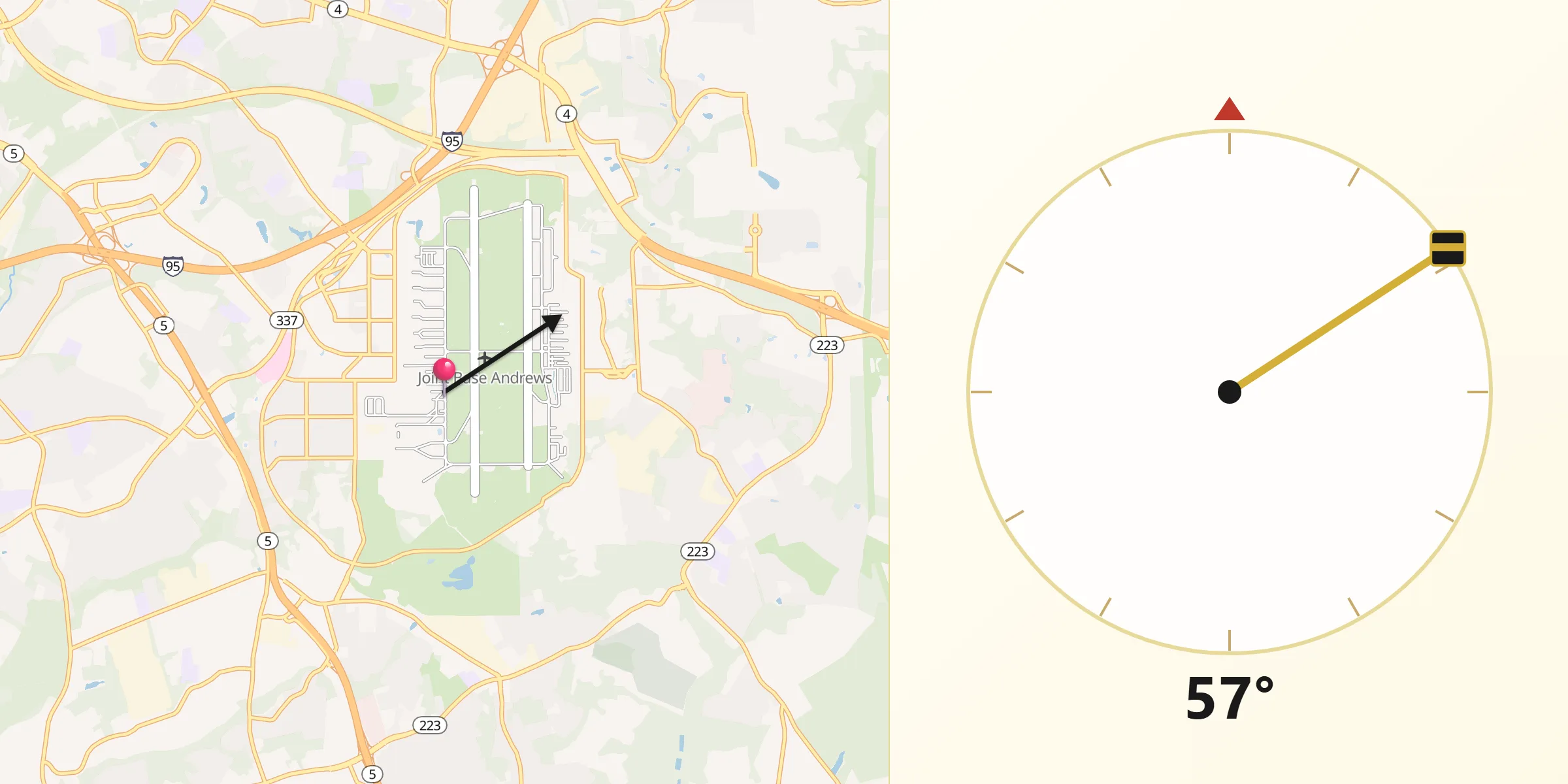 Qibla Direction from Andrews AFB