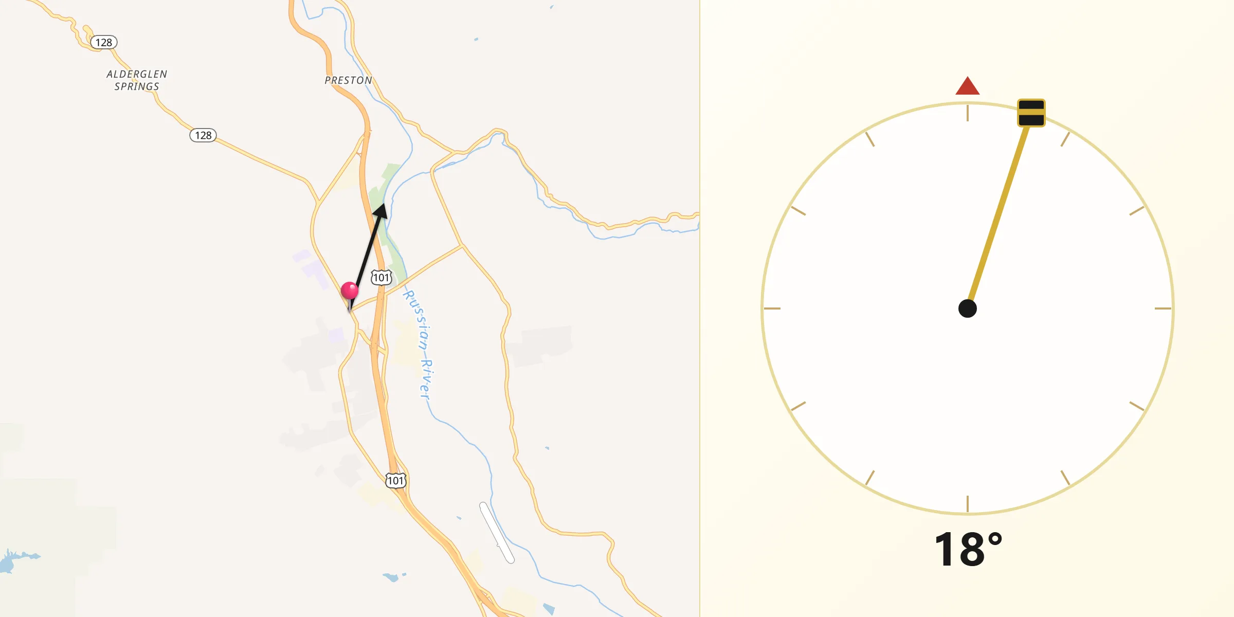 Qibla Direction from Cloverdale
