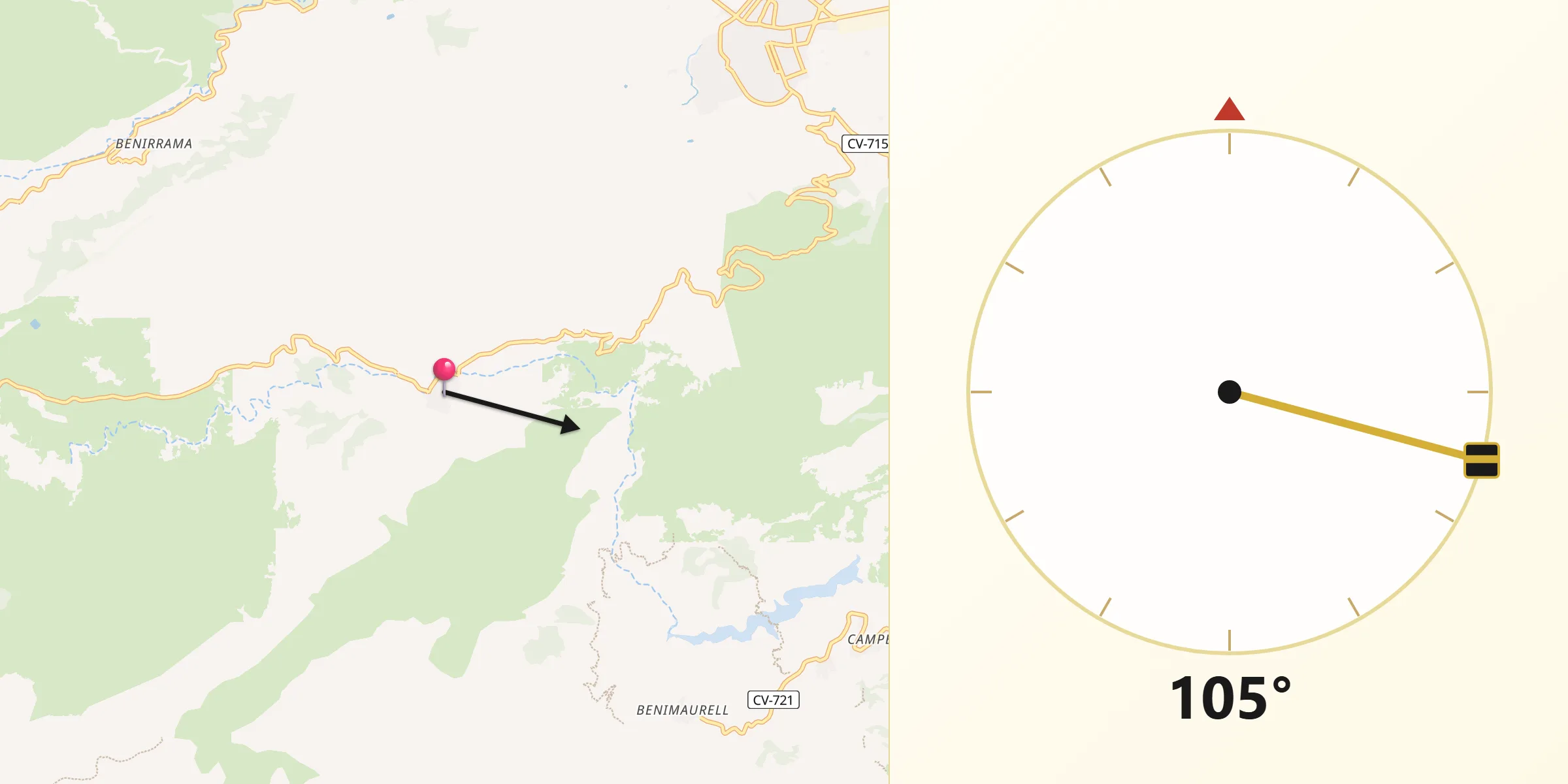 Dirección de la Qibla desde Vall de Ebo