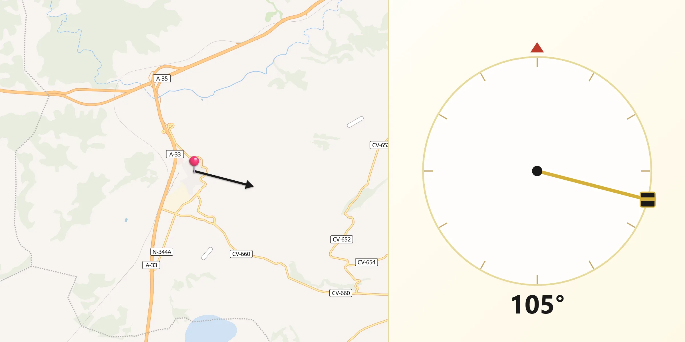 Dirección de la Qibla desde La Font de la Figuera