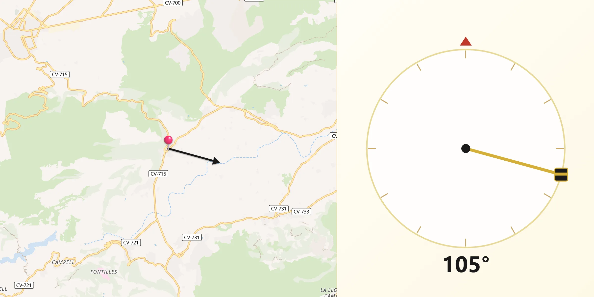 Dirección de la Qibla desde Sagra