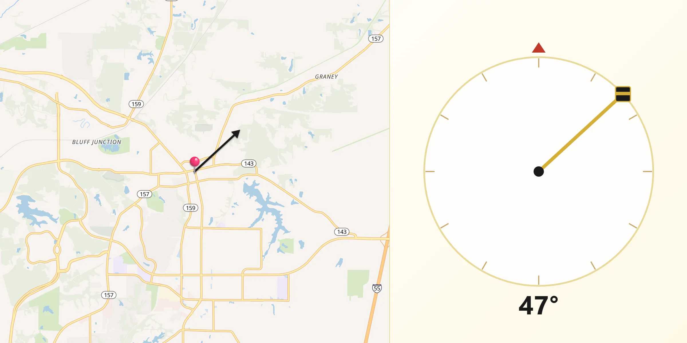 Qibla Direction from Edwardsville