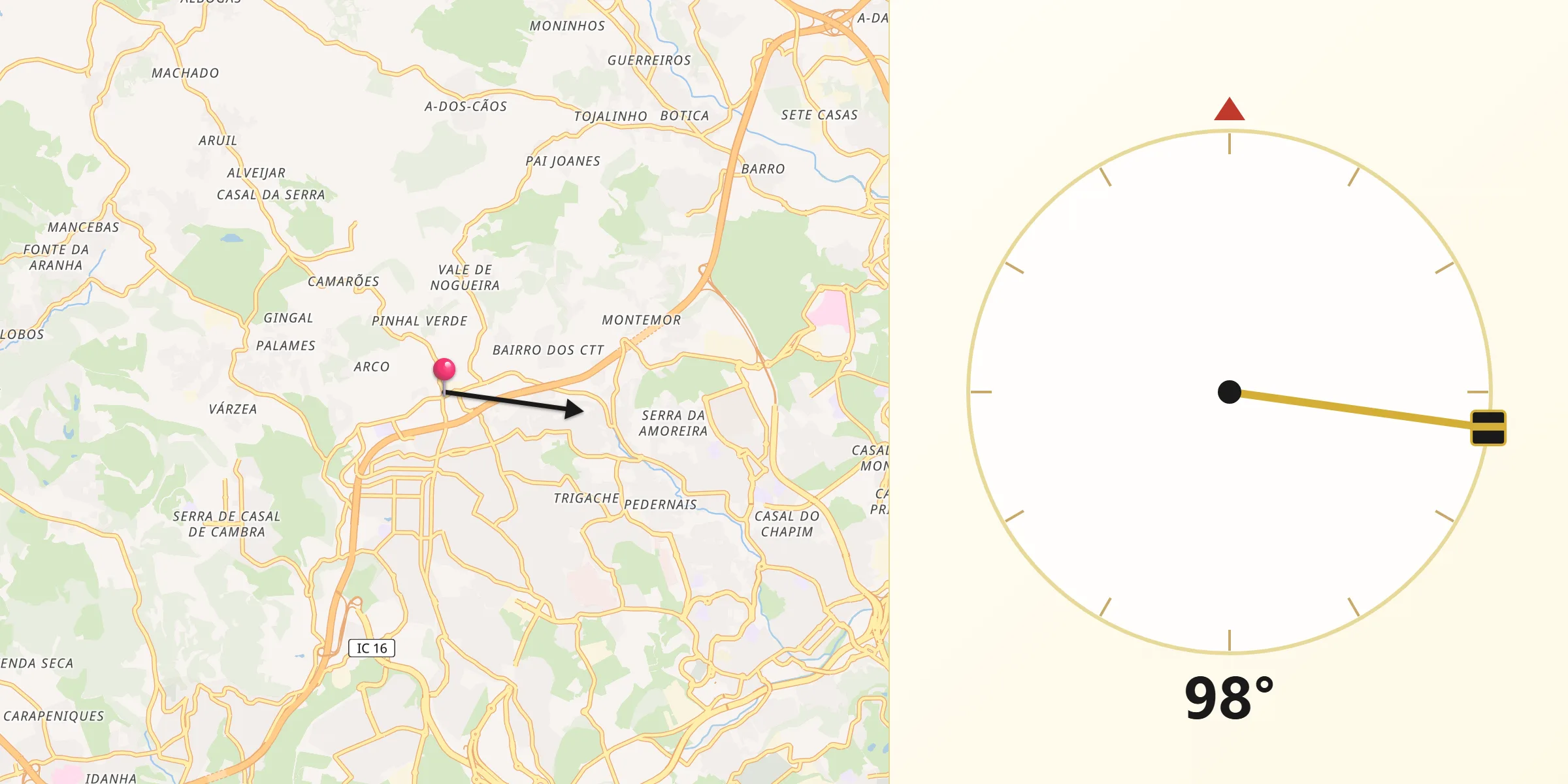 Direção da Qibla a partir de Caneças