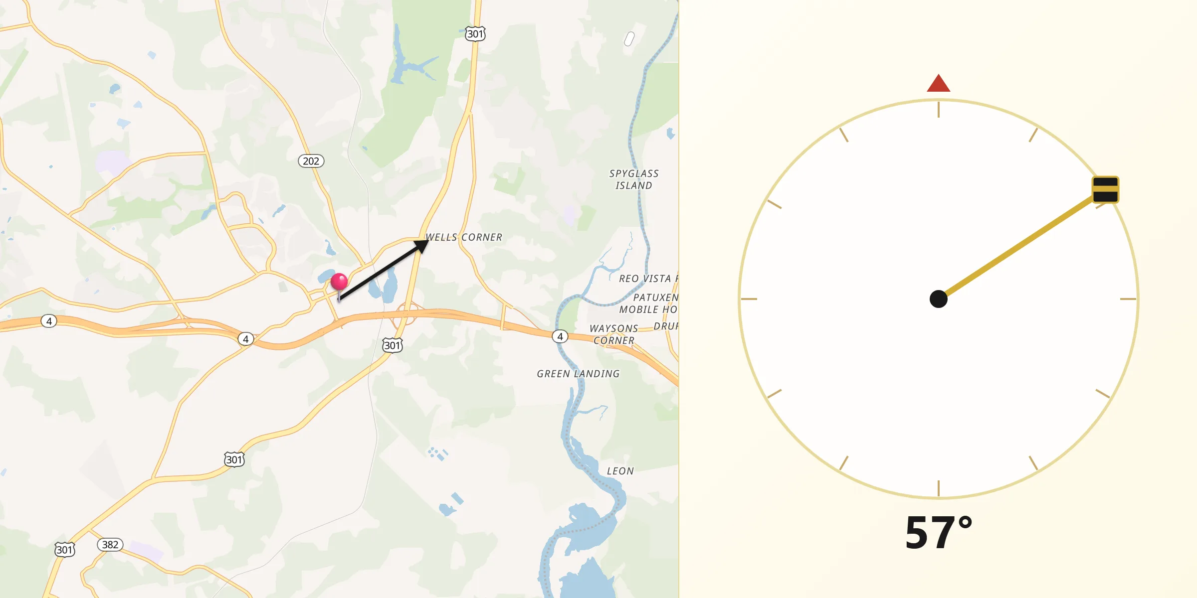 Qibla Direction from Upper Marlboro