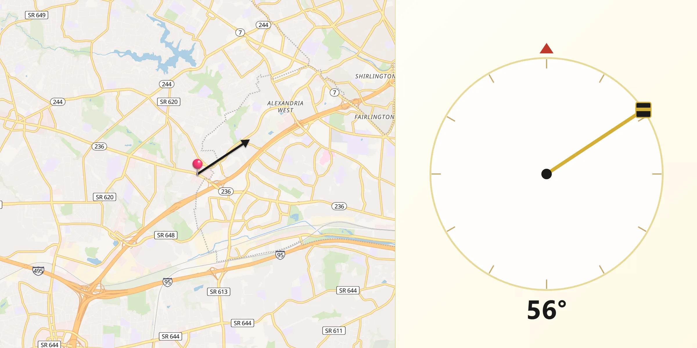 Qibla Direction from Lincolnia