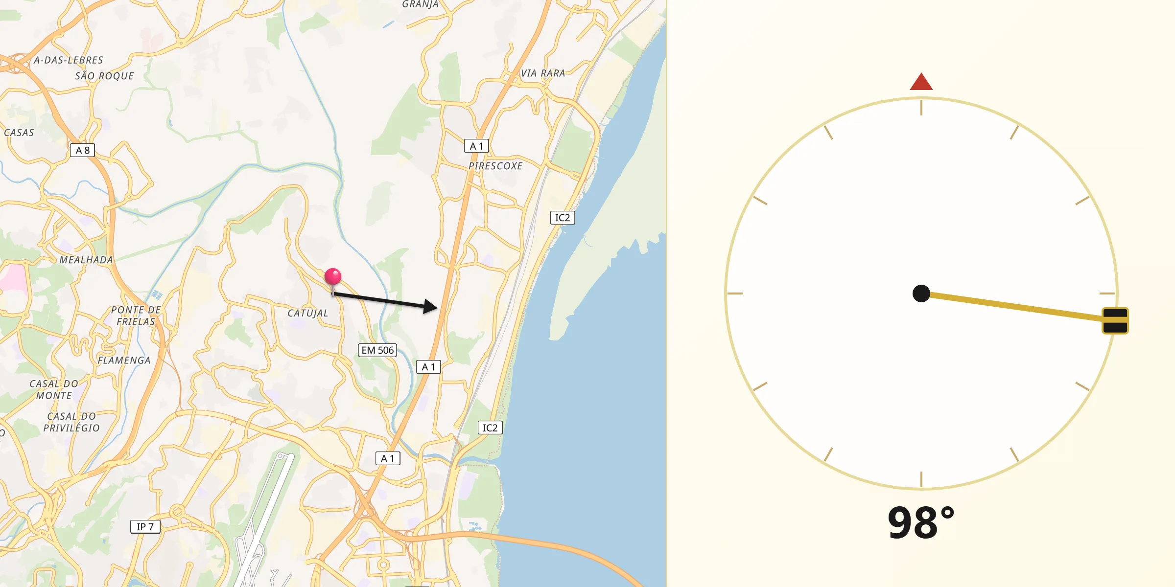 Direção da Qibla a partir de Unhos
