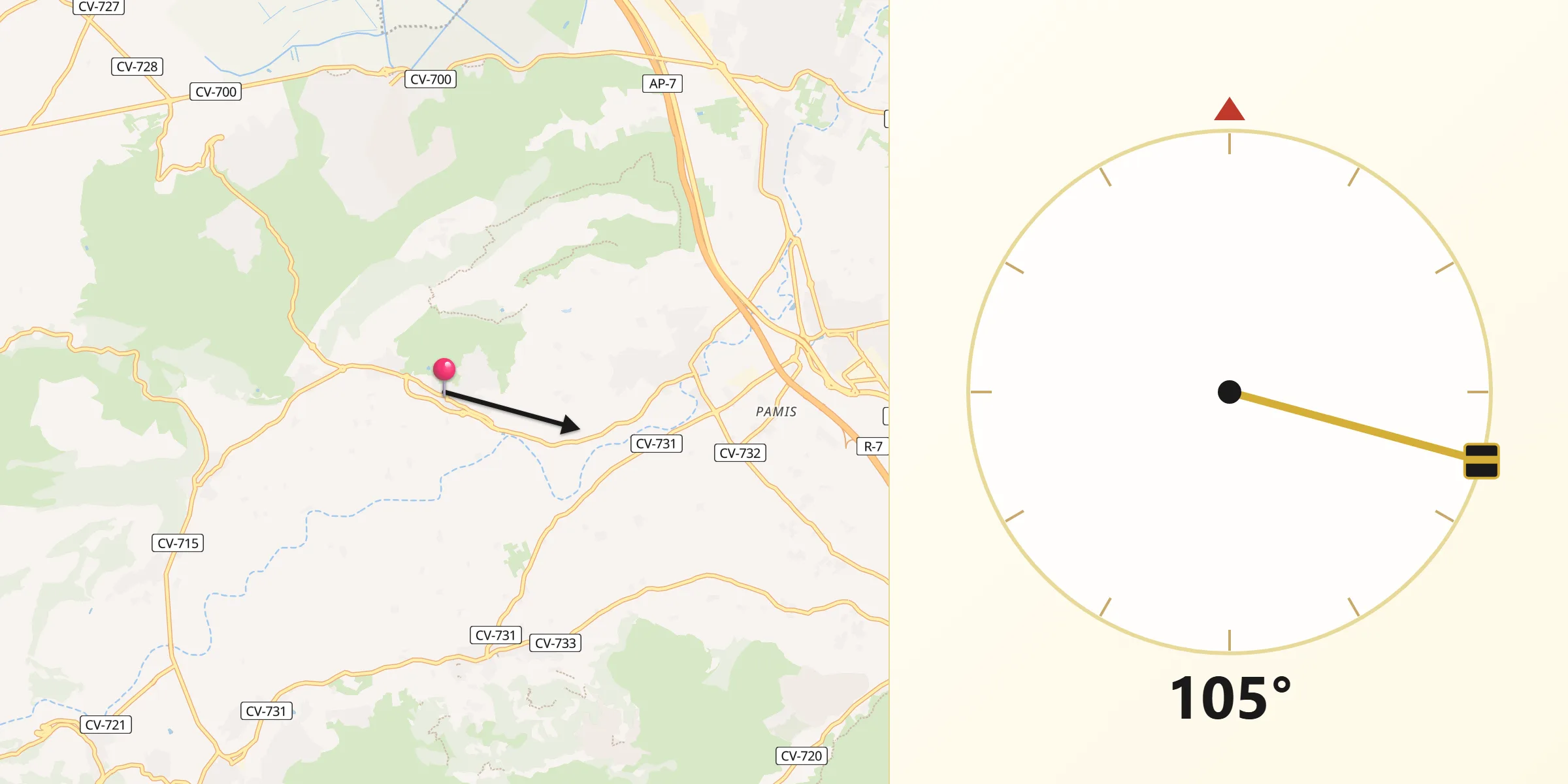 Dirección de la Qibla desde Sanet y Negrals