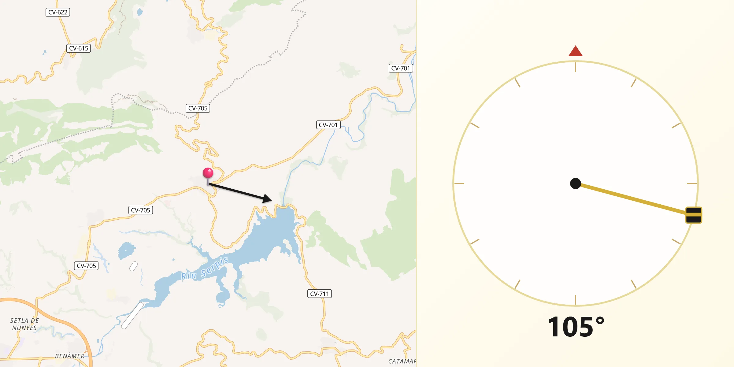 Dirección de la Qibla desde Beniarrés