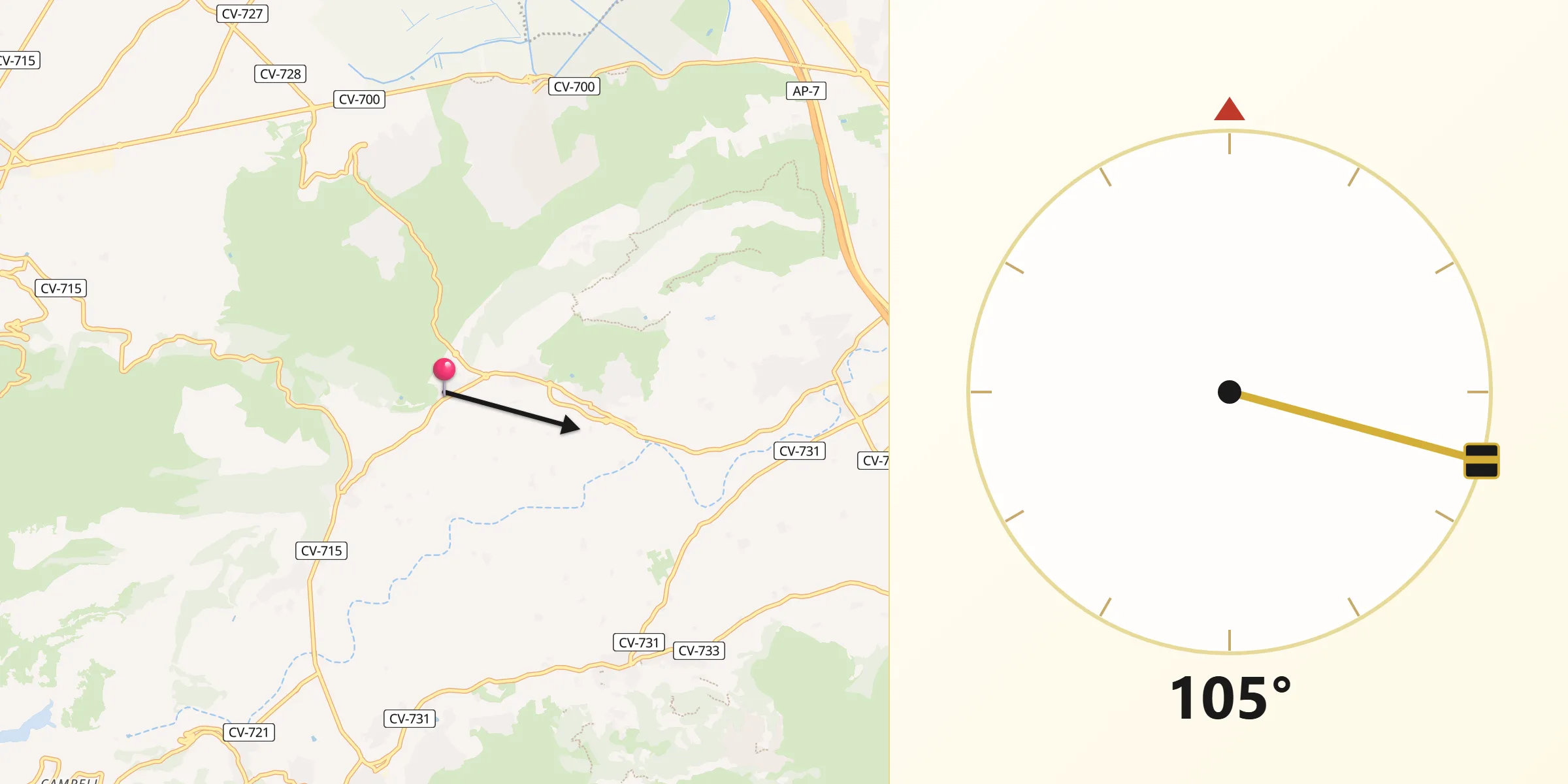 Dirección de la Qibla desde El Ràfol d'Almúnia