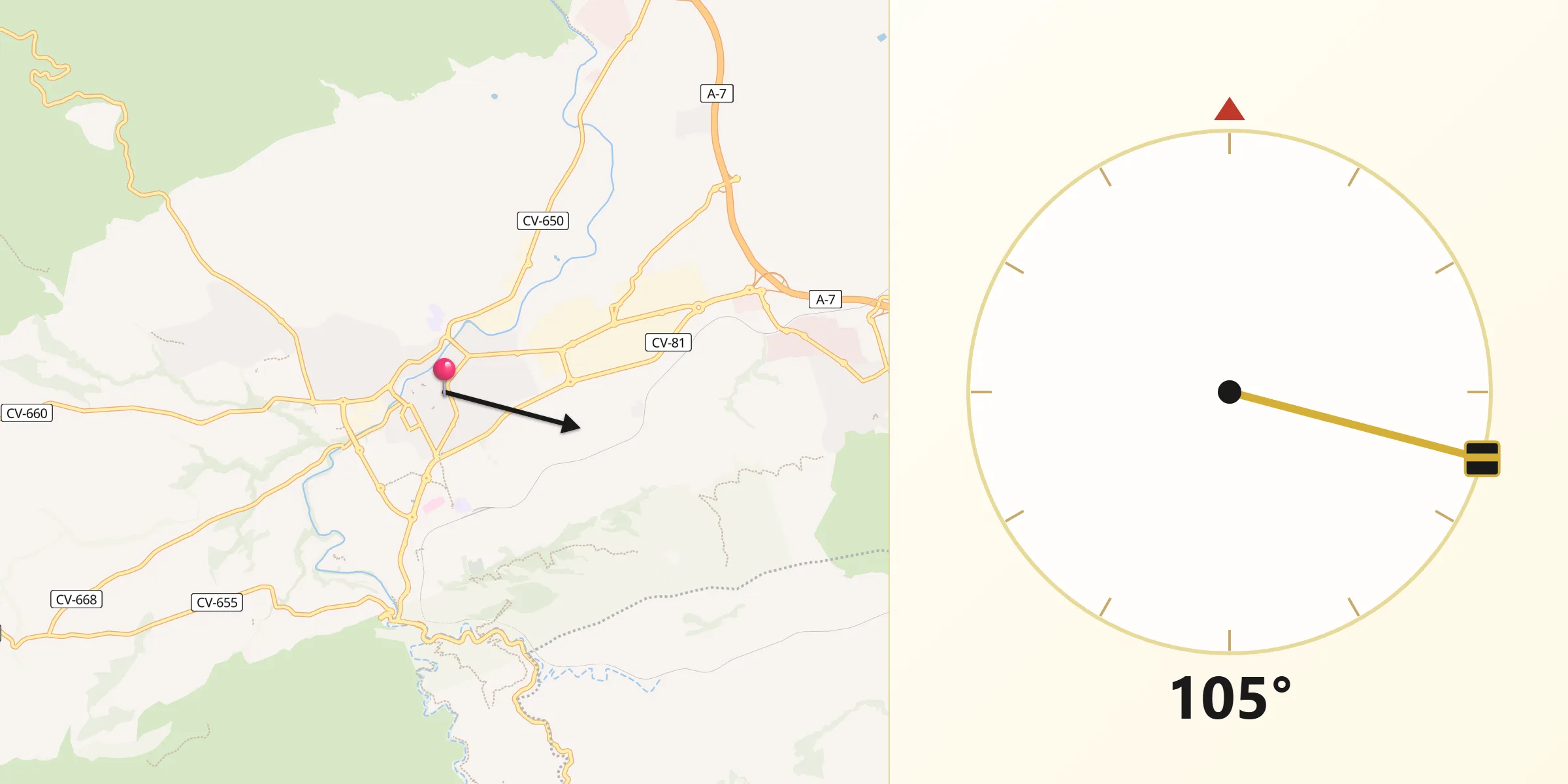 Dirección de la Qibla desde Onteniente