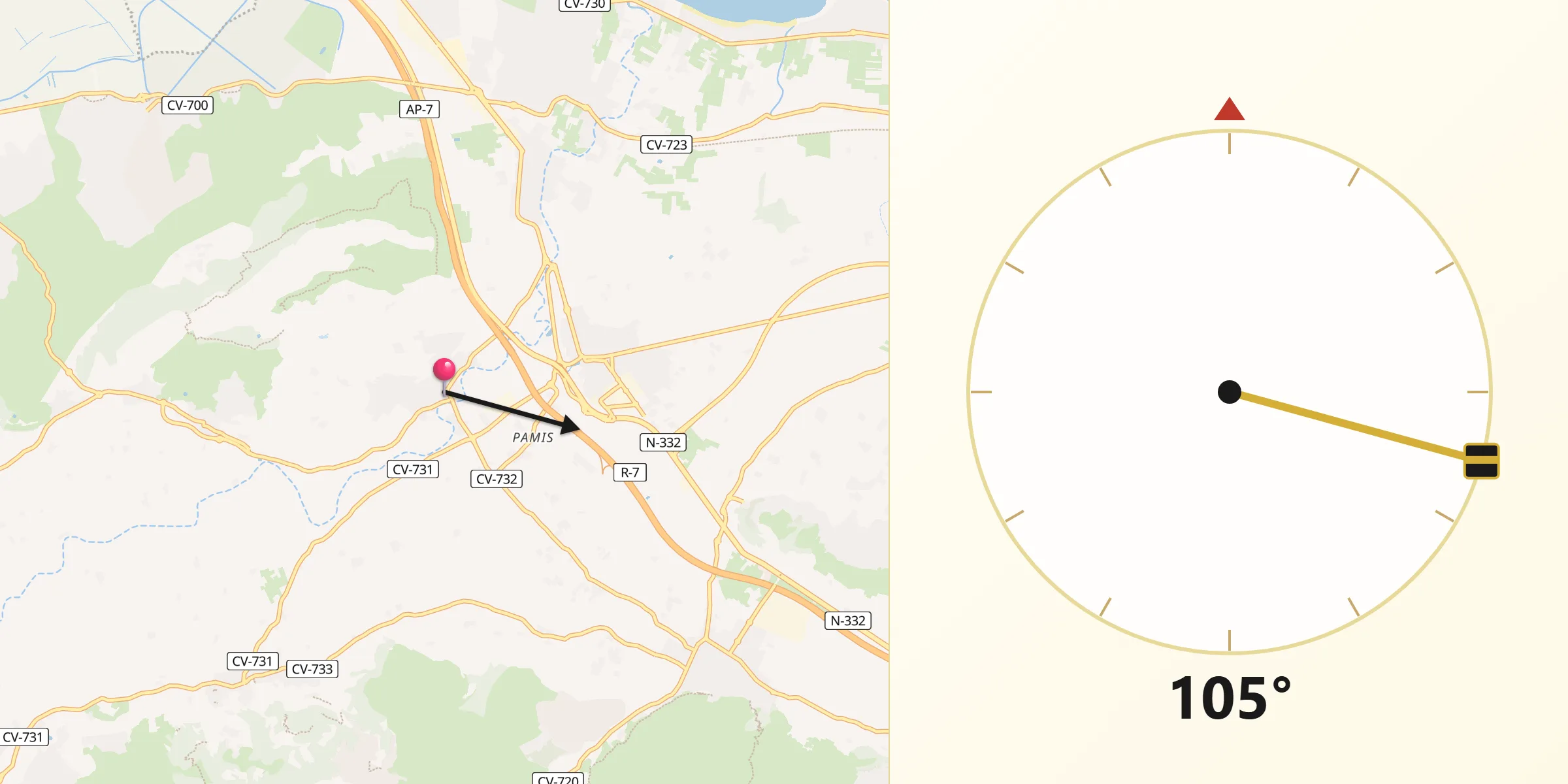 Dirección de la Qibla desde Beniarbeig