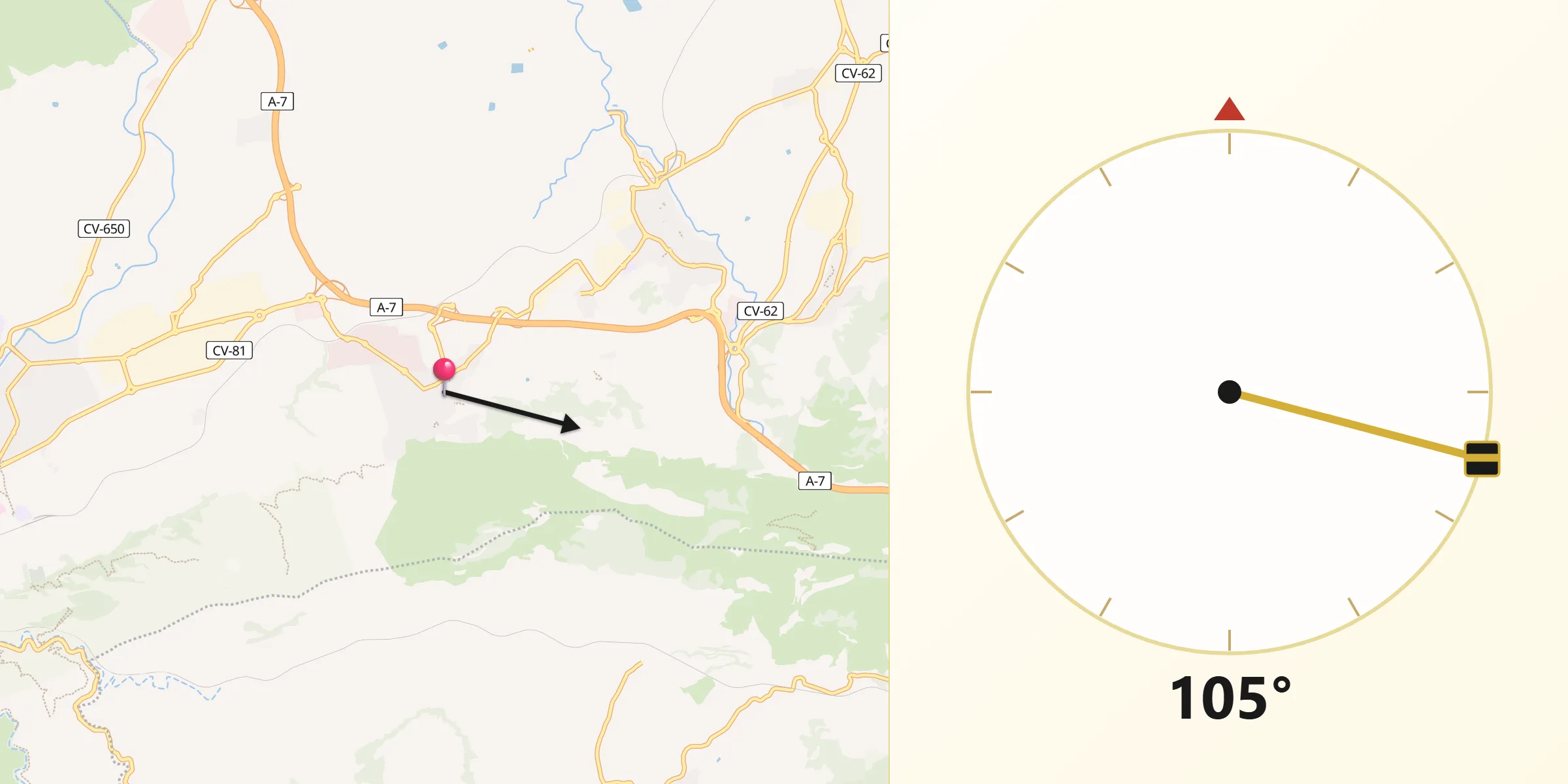 Dirección de la Qibla desde Agullent