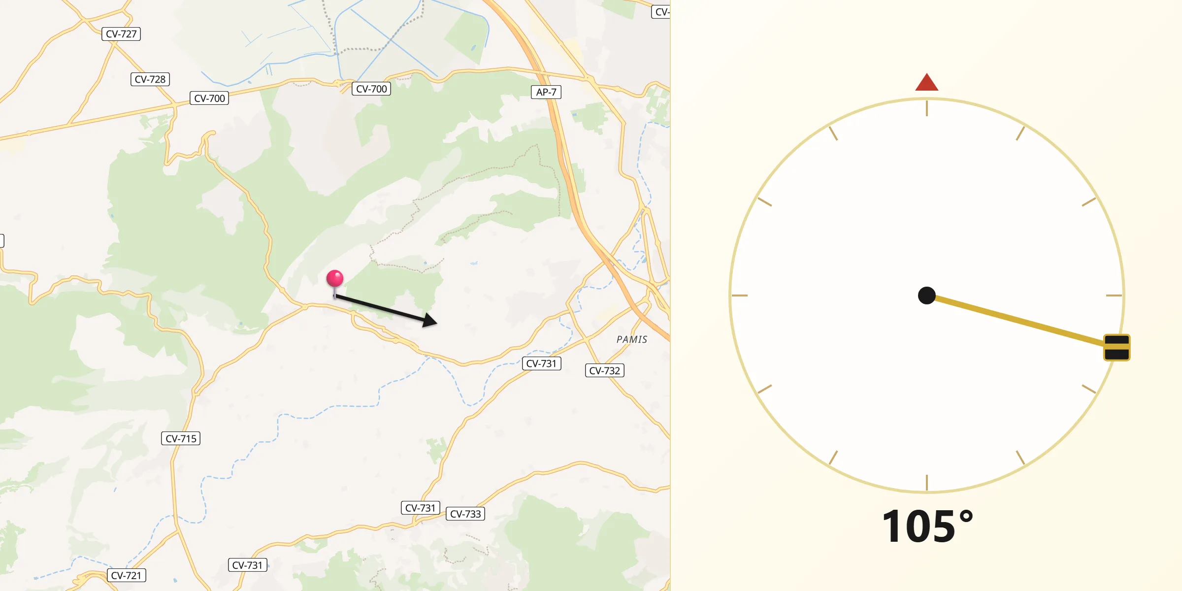 Dirección de la Qibla desde Benimeli