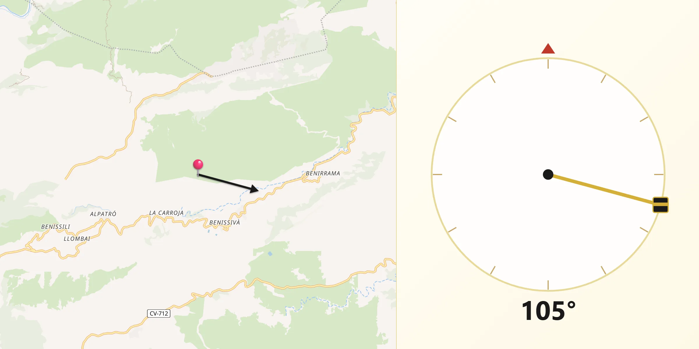 Dirección de la Qibla desde Vall de Gallinera