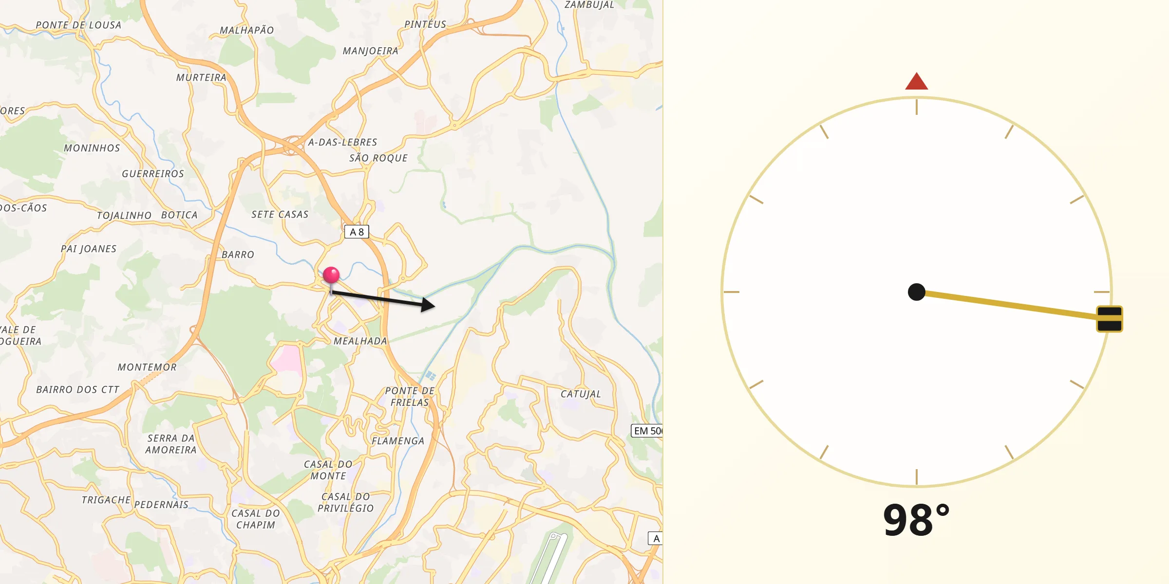Direção da Qibla a partir de Loures