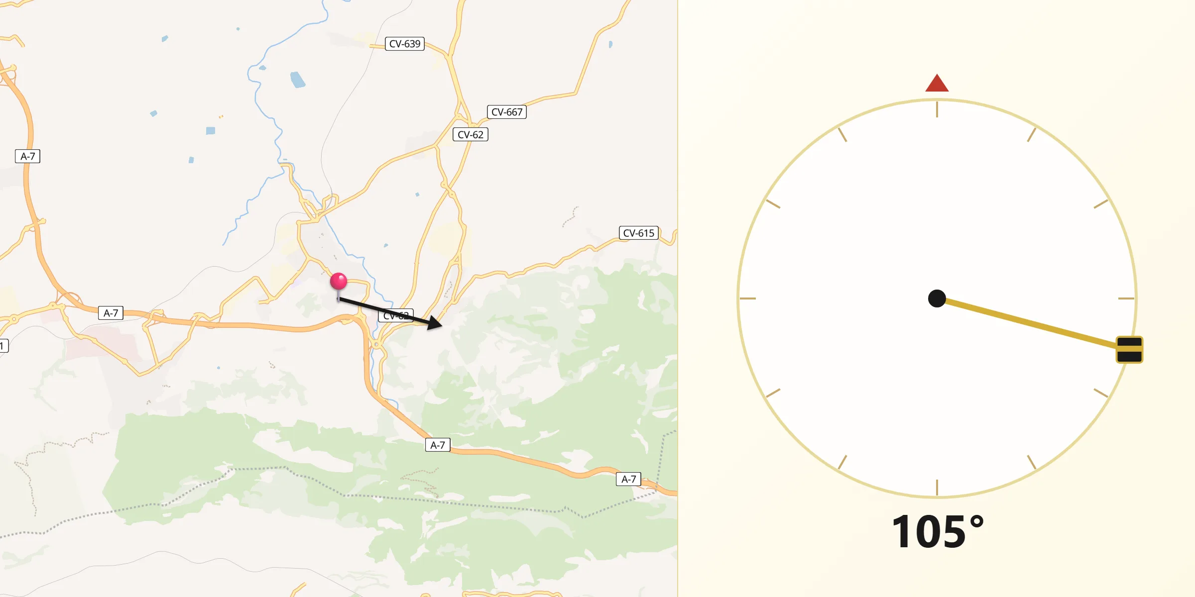 Dirección de la Qibla desde Benissoda