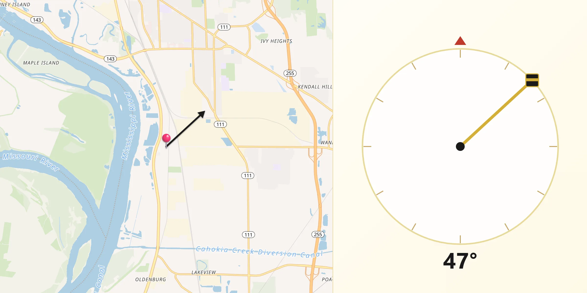 Dirección de la Qibla desde Hartford