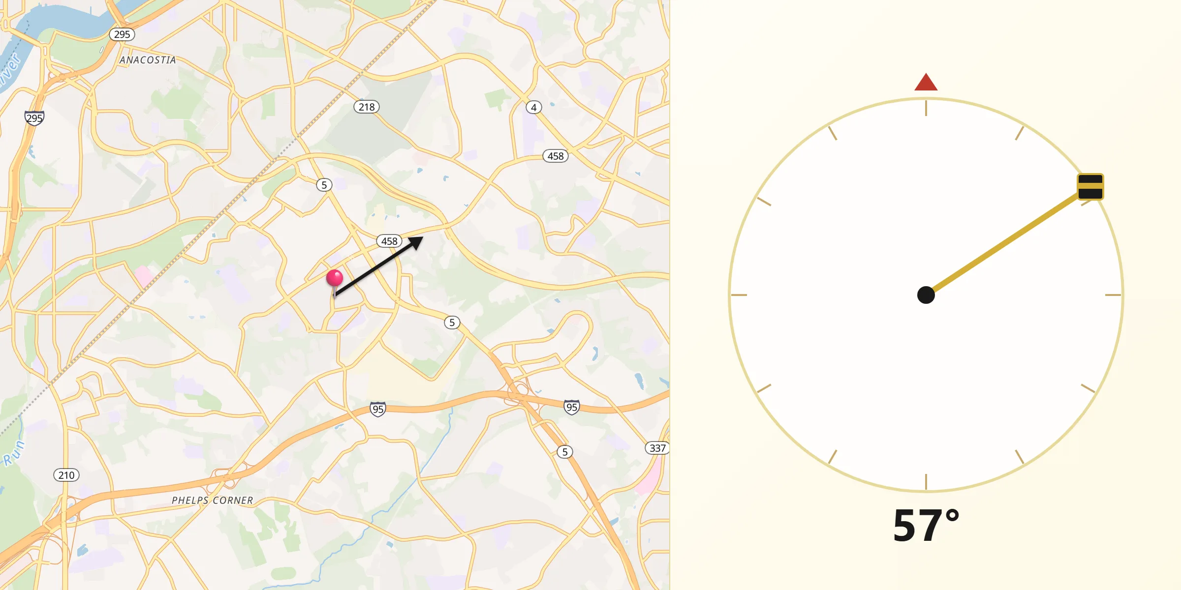 Qibla Direction from Marlow Heights
